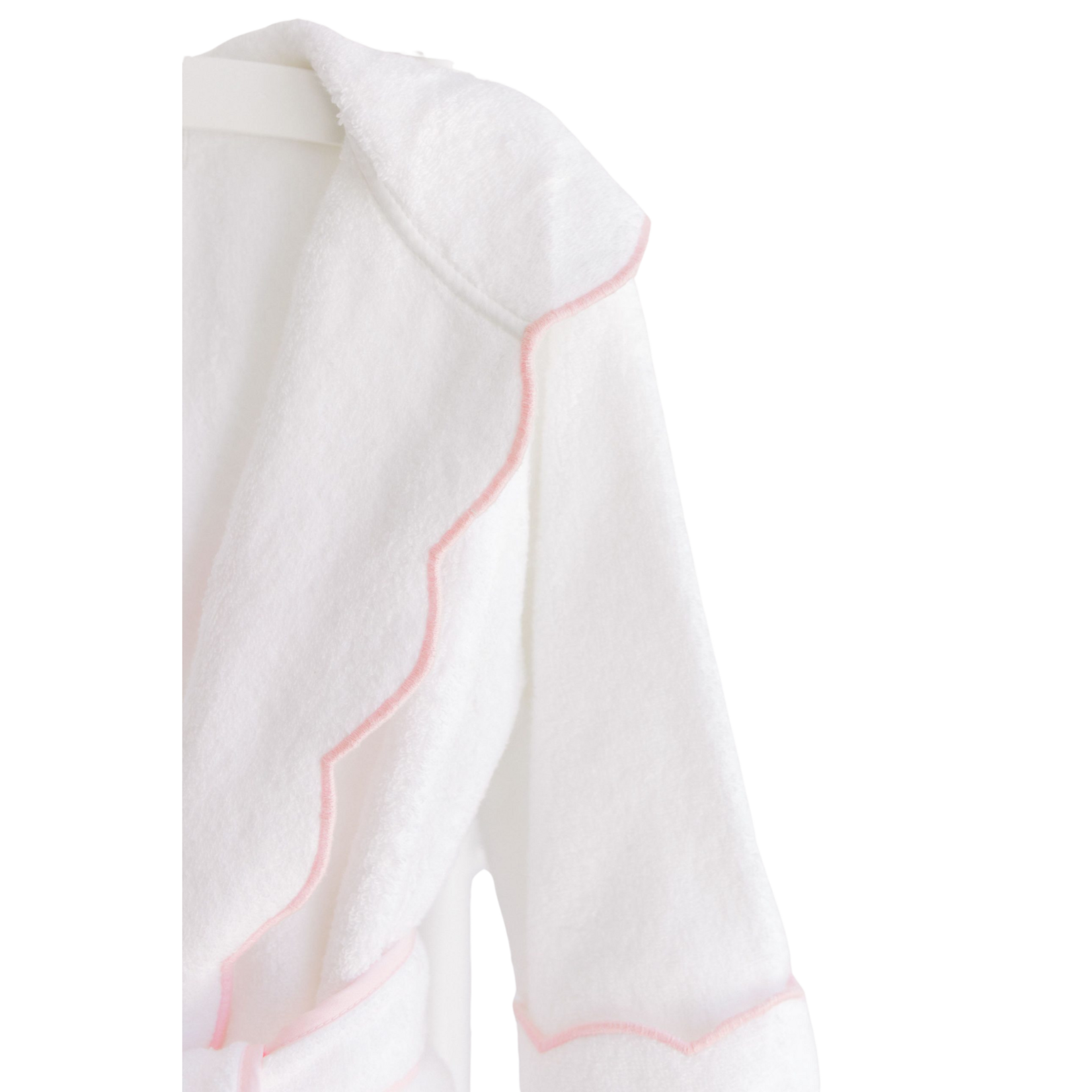 Bathrobe White Terry Hood Pink Scalloped