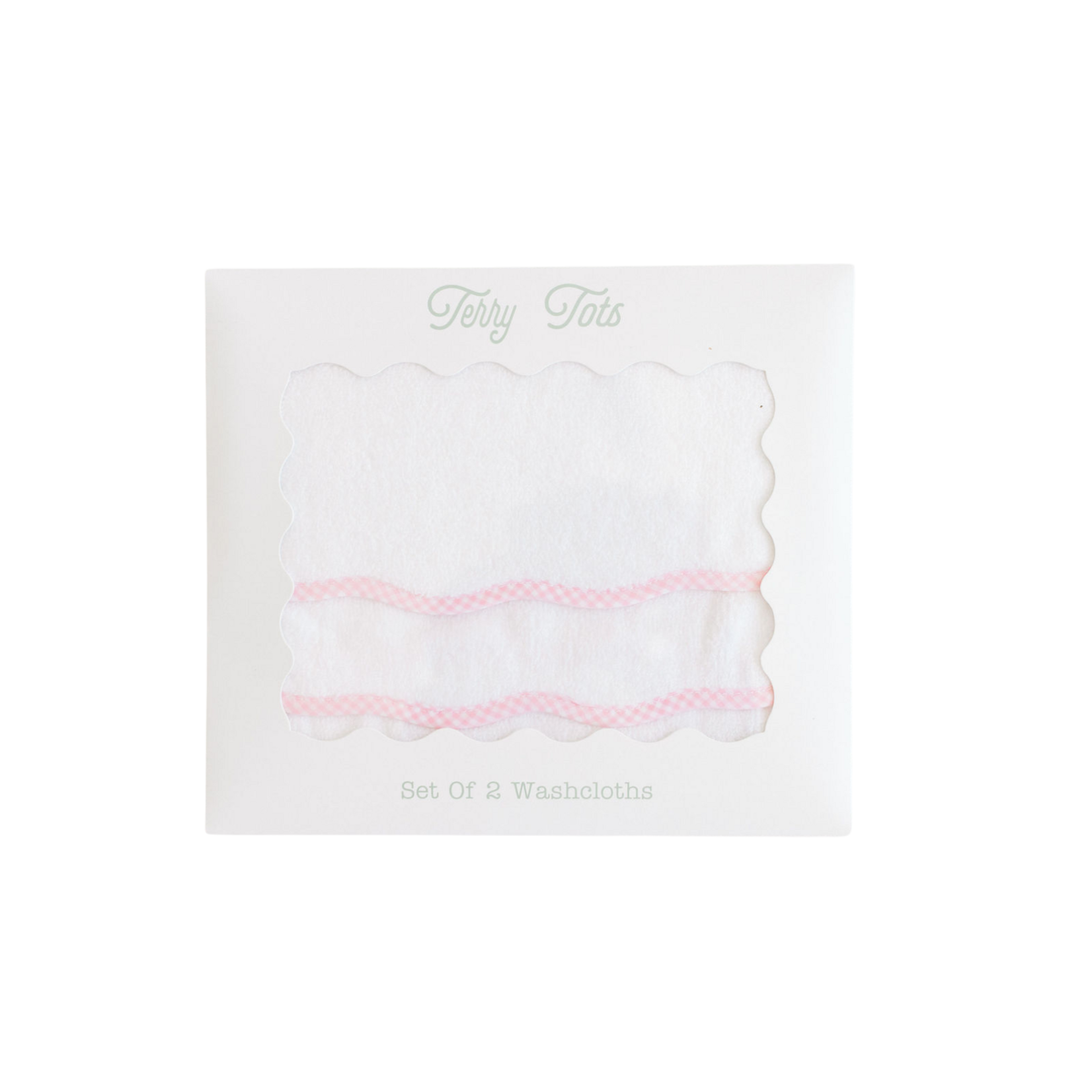 Terry Tots Wash Cloth Set of 2  Pink Gingham Scalloped Edge