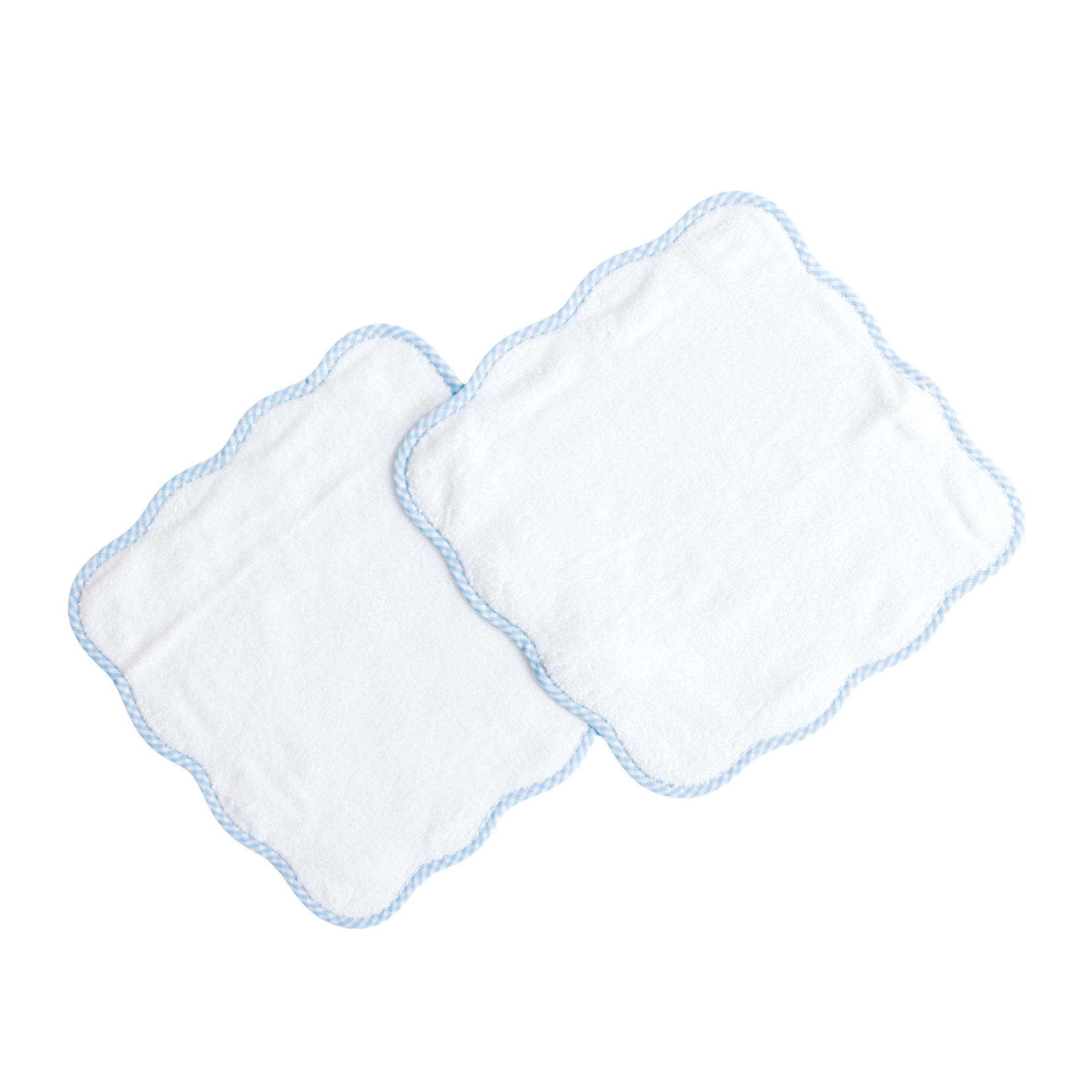Wash Cloth Set of 2 Blue Gingham Scalloped Edge