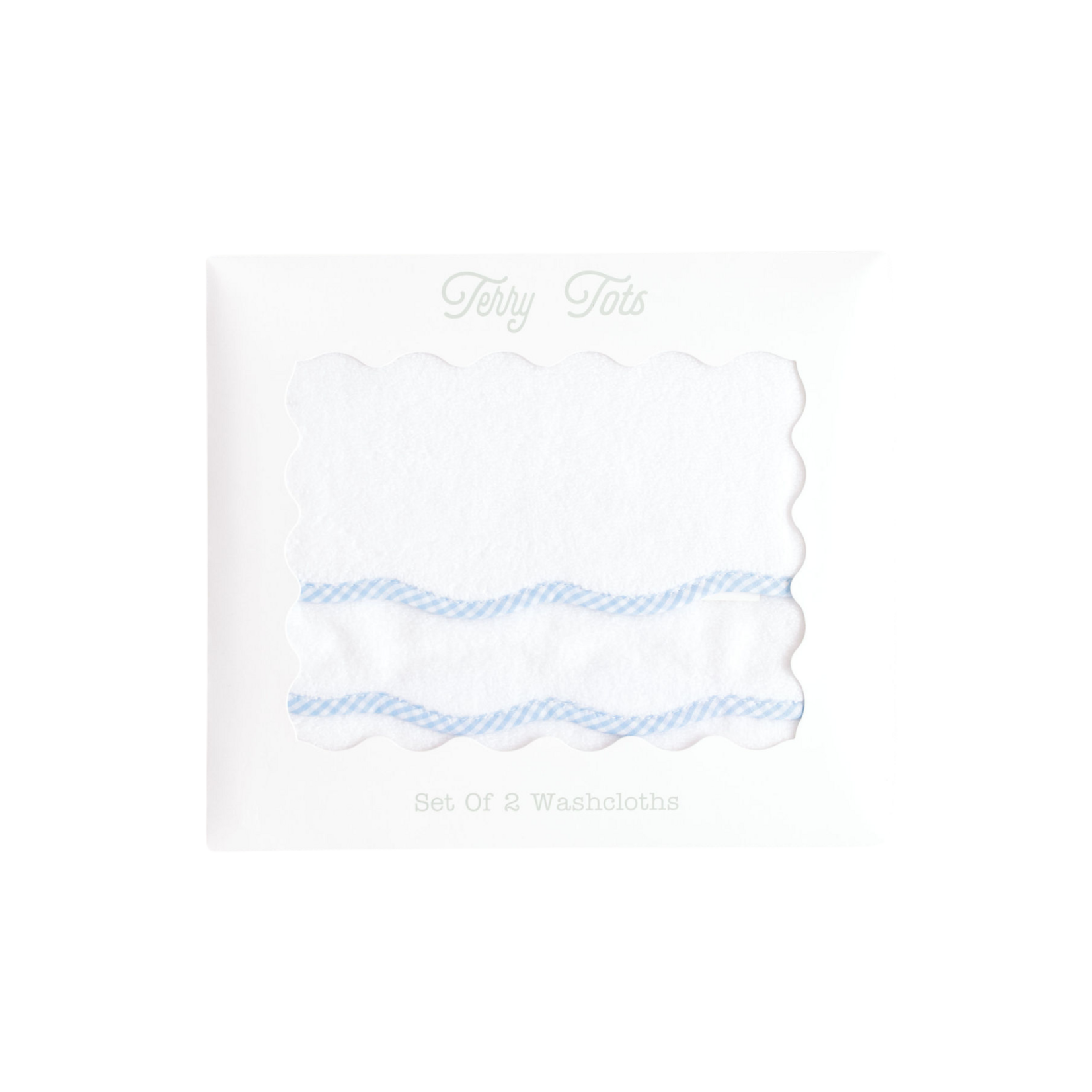 Wash Cloth Set of 2 Blue Gingham Scalloped Edge
