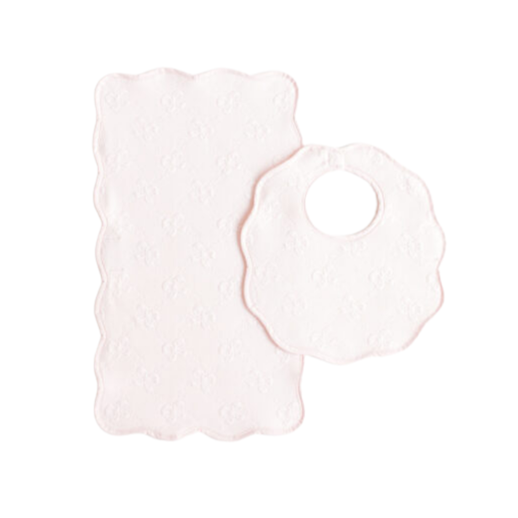 Bib & Burp Set Pink Jacquard Bows