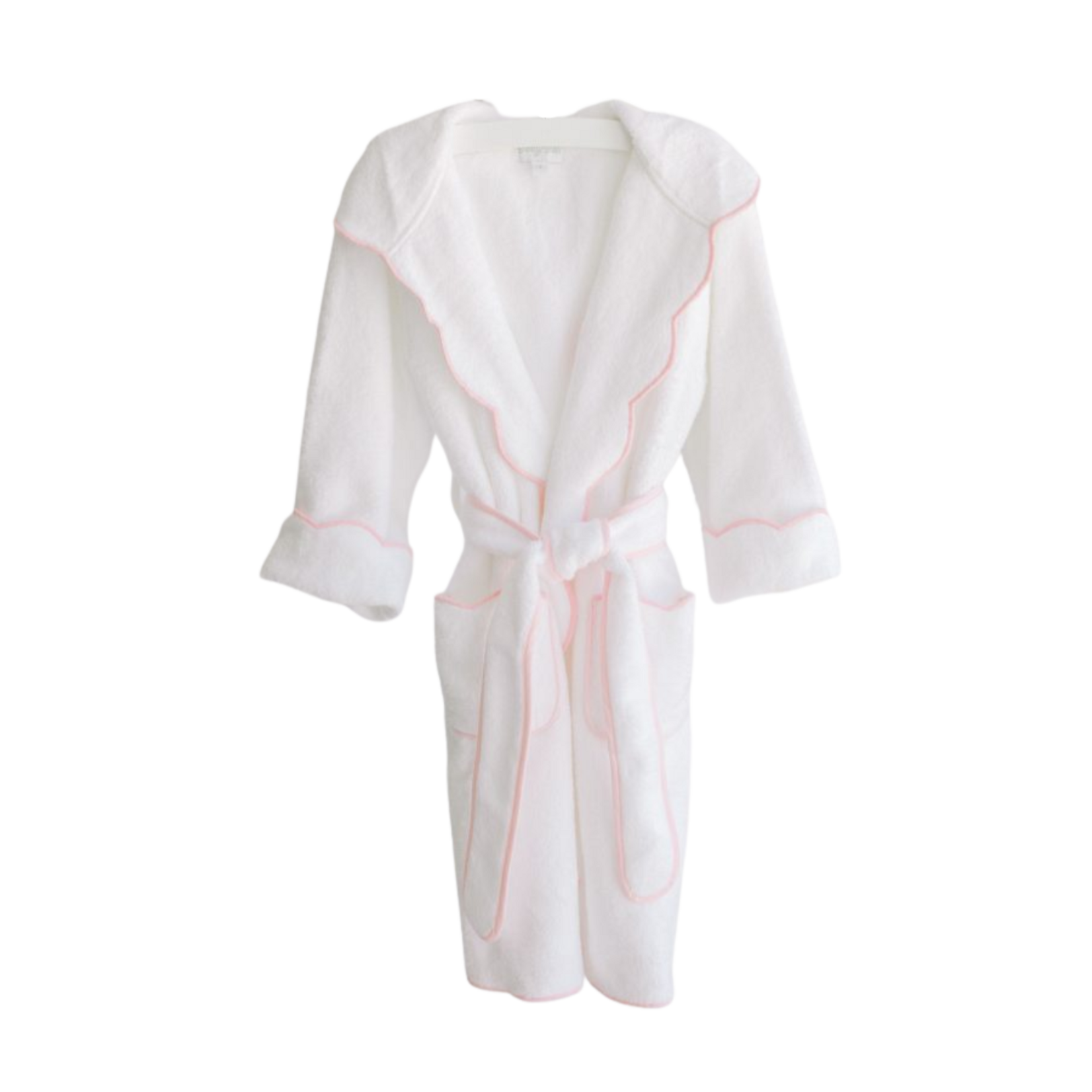 Bathrobe White Terry Hood Pink Scalloped