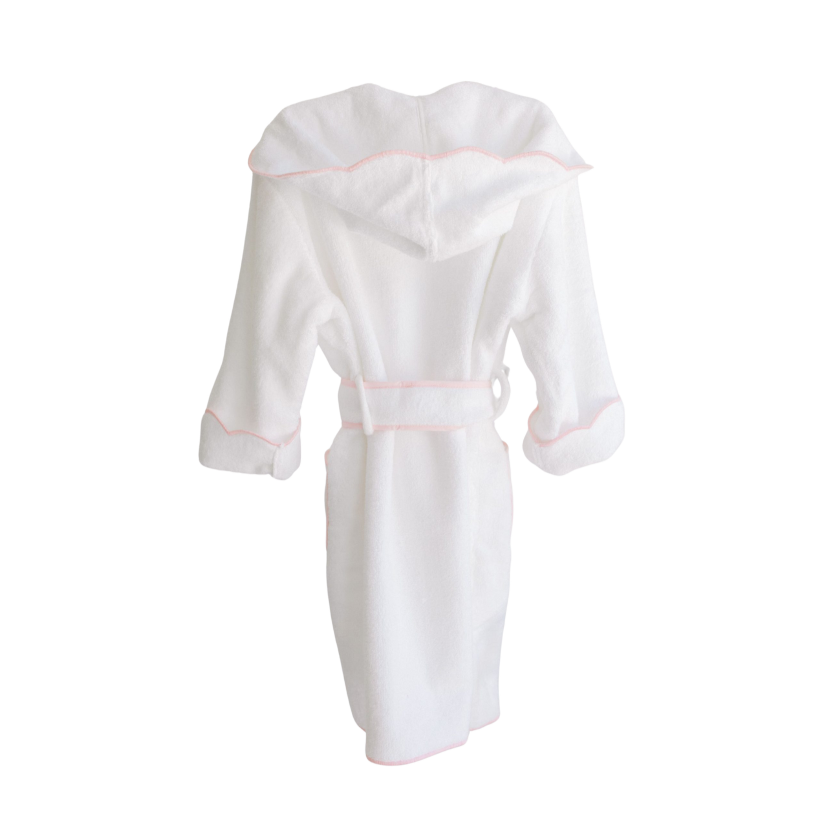Bathrobe White Terry Hood Pink Scalloped