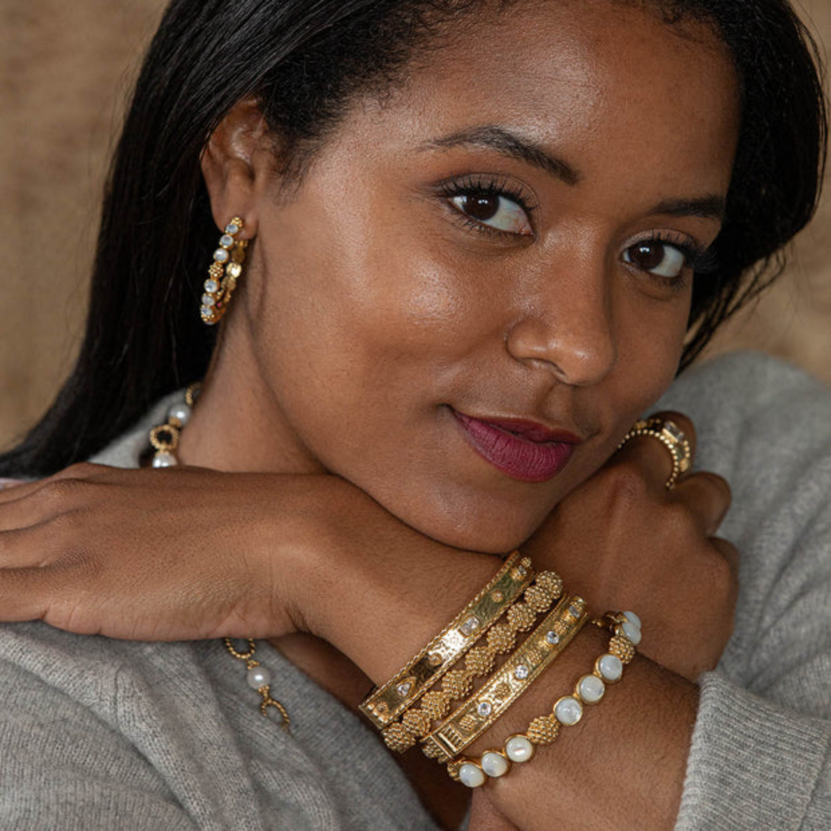 Capucine de Wulf Berry Gem Medium Hoop Earrings MOP