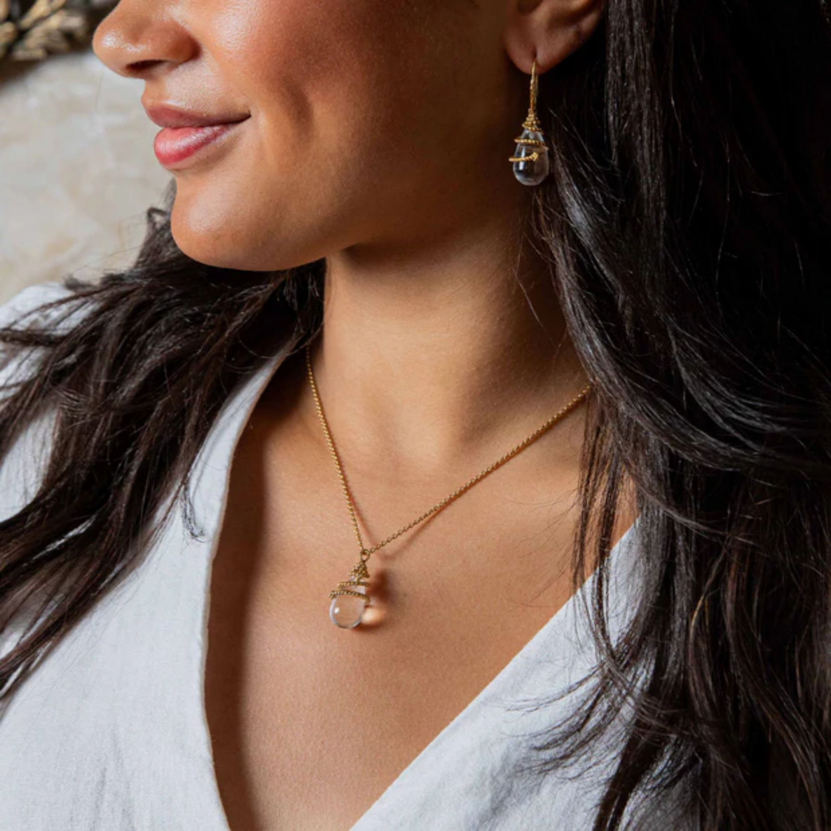 Capucine de Wulf Lily Charm Necklace Clear Quartz