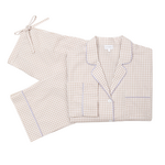Gingham Cotton Pajamas with Ric Rack Trim Khaki