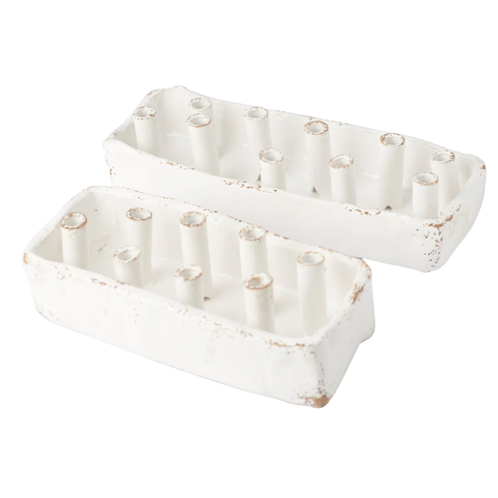 White Ceramic Boat Tulipiere 8-hole Small