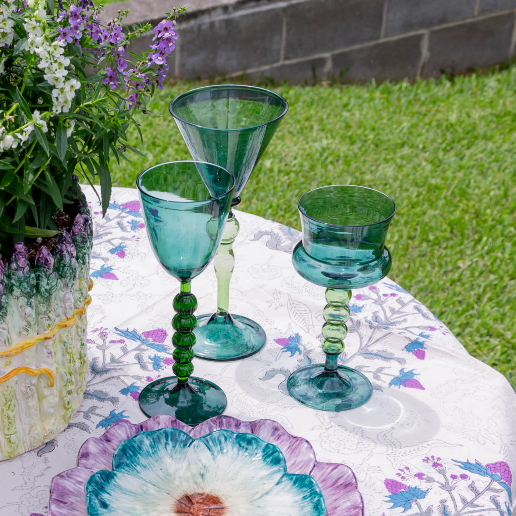 Abigails Palazzo Square Wine Glass Turquoise & Green