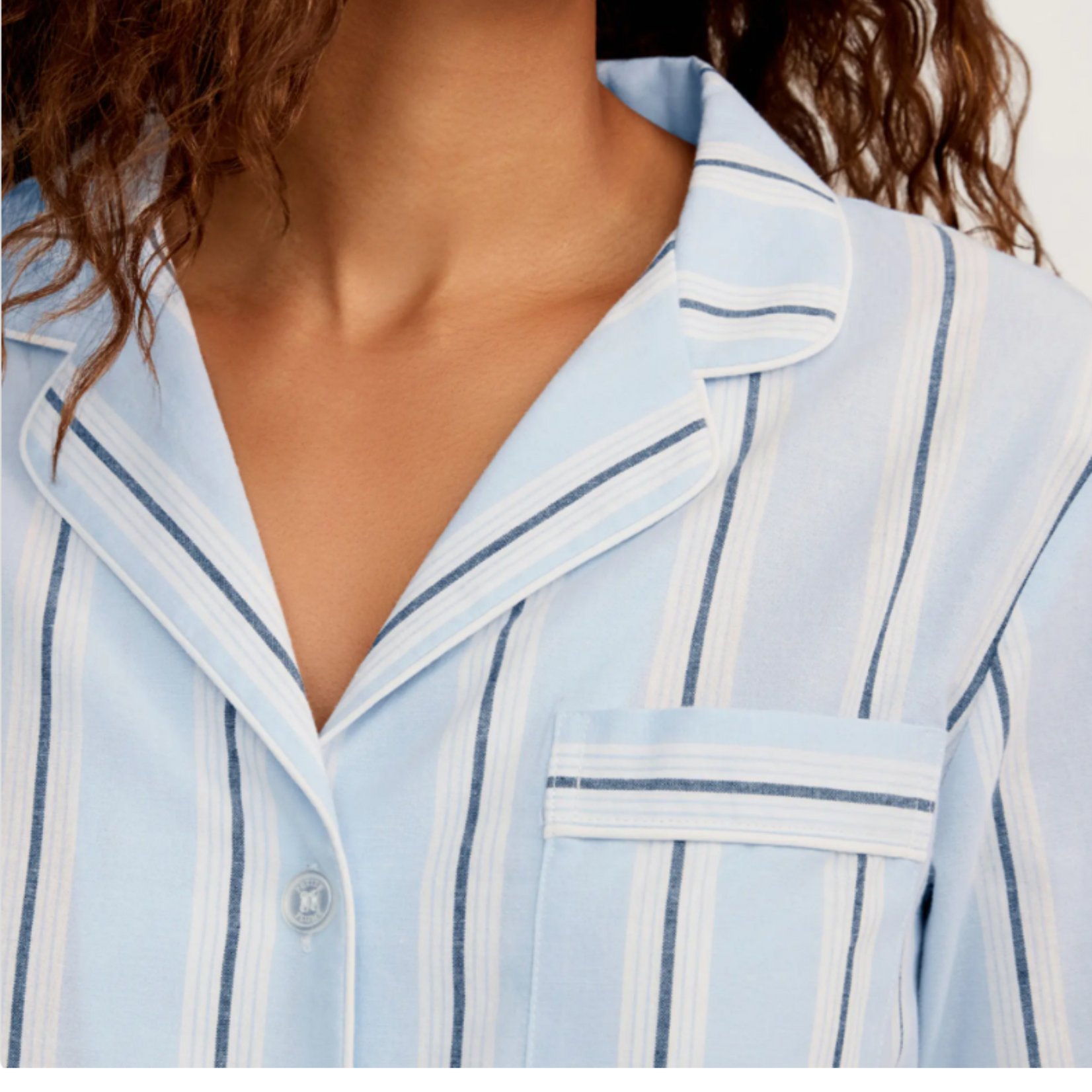 Petite Plume Womens Twill Nightshirt in Coastal Stripe