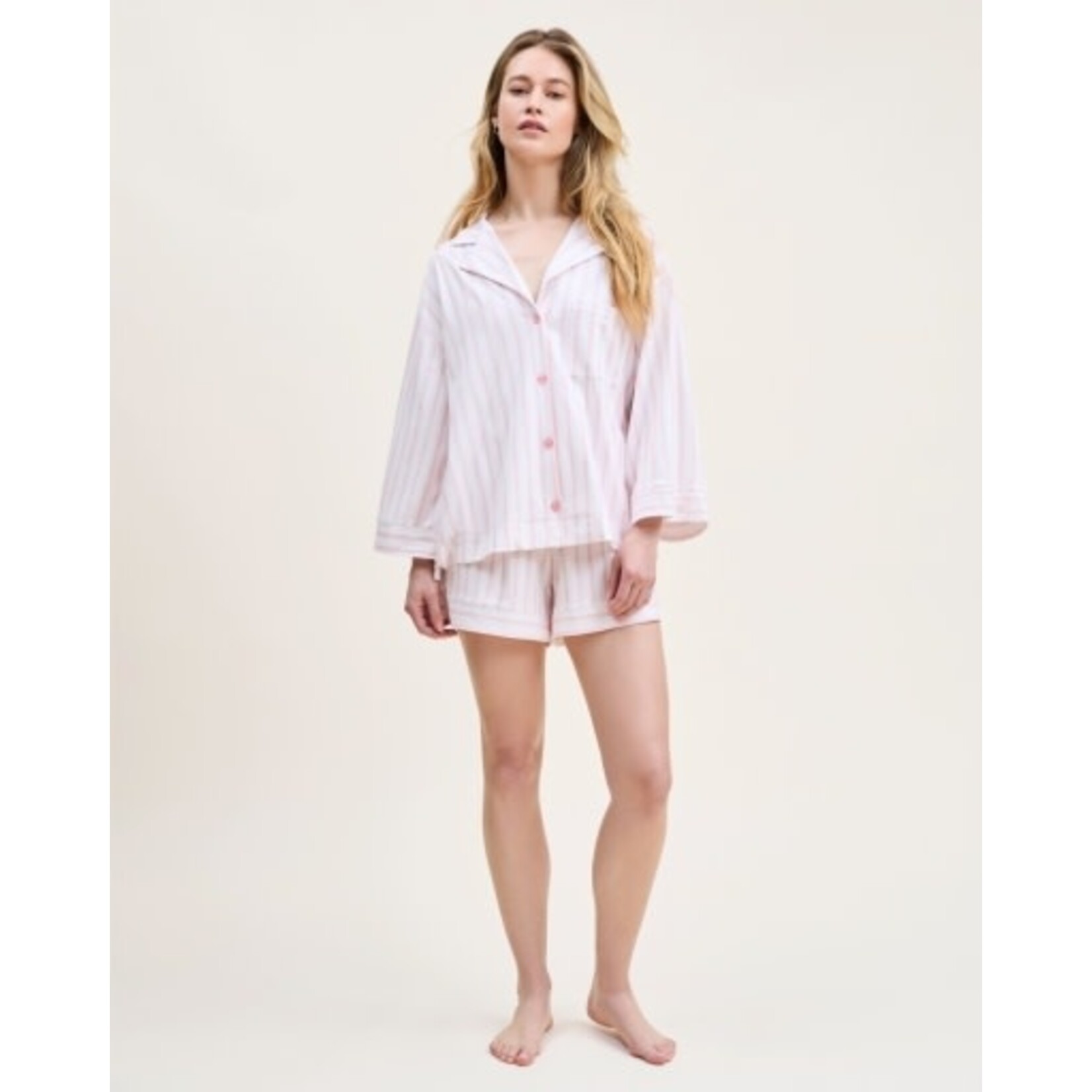 Women's Pima Olivia Short Set in Pink Stripes