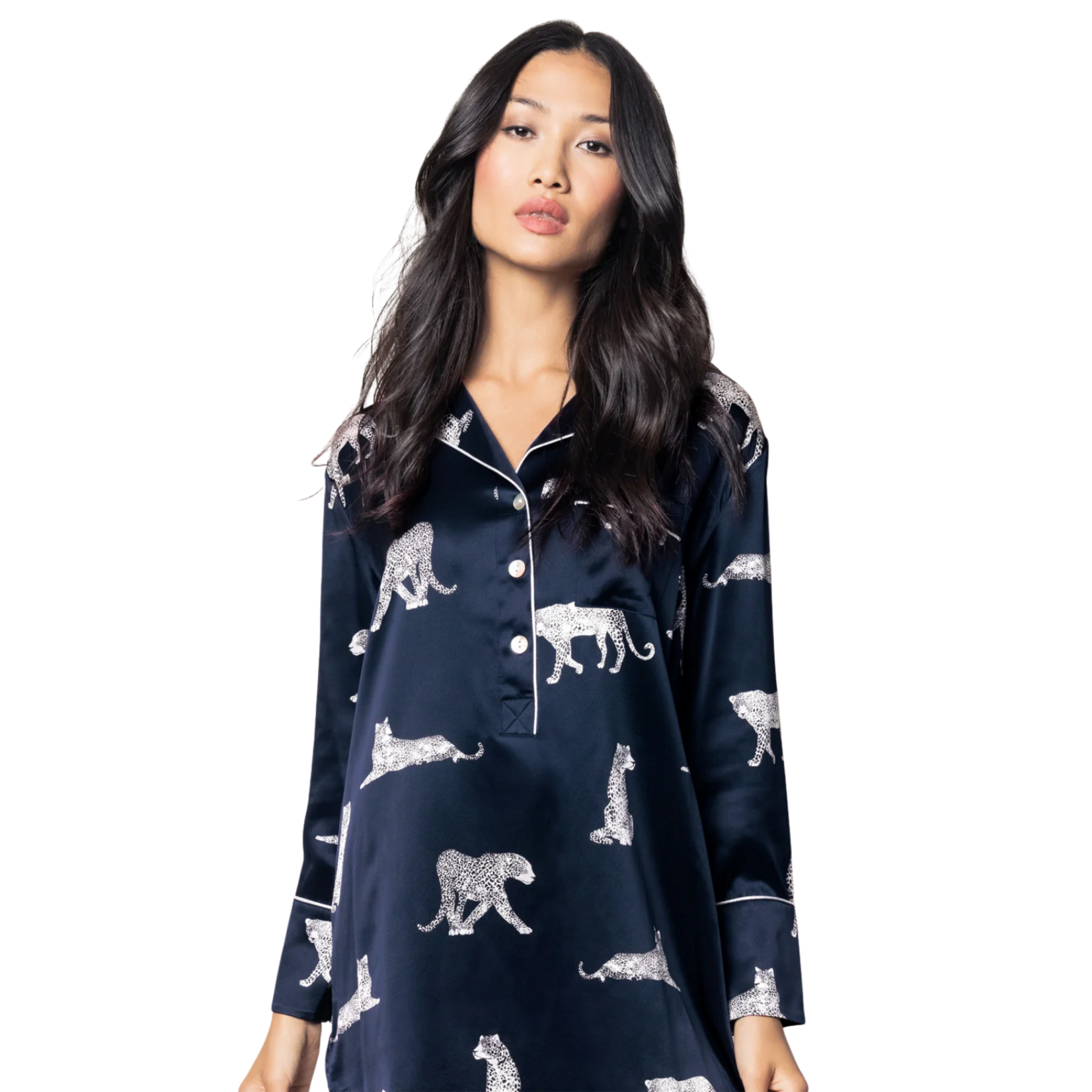 Women's Silk Nightshirt in Panthere de Nuit