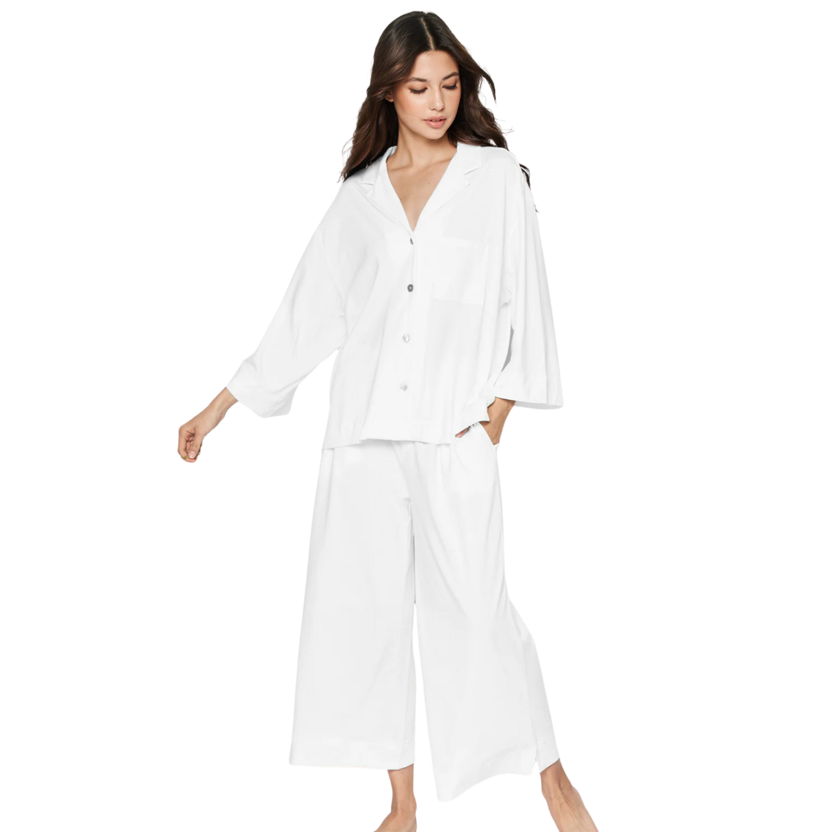 Women's Olivia Wide Leg Pajama Set in White