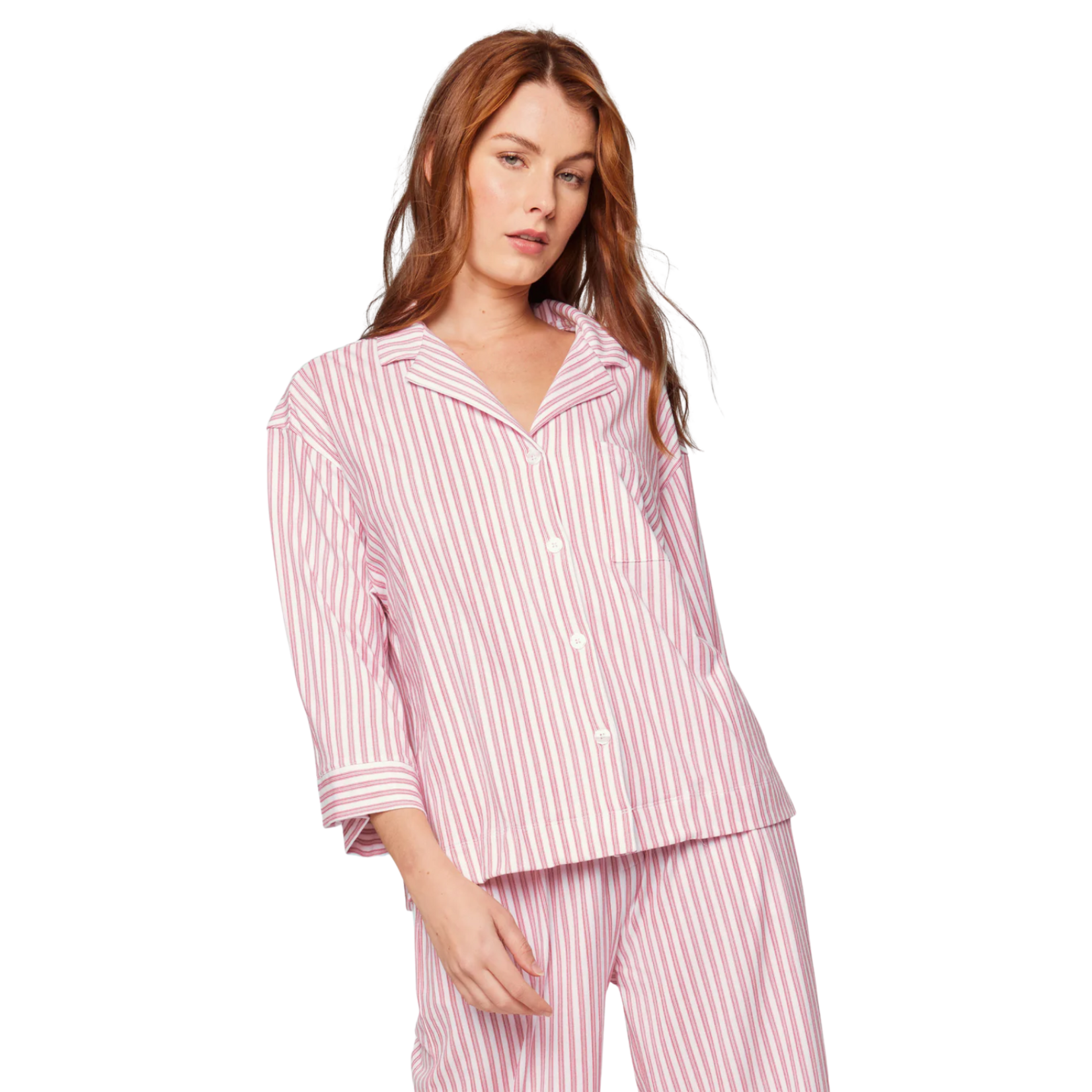 Women's Pima Olivia Wide Leg Pajama Set in Antique Red Ticking