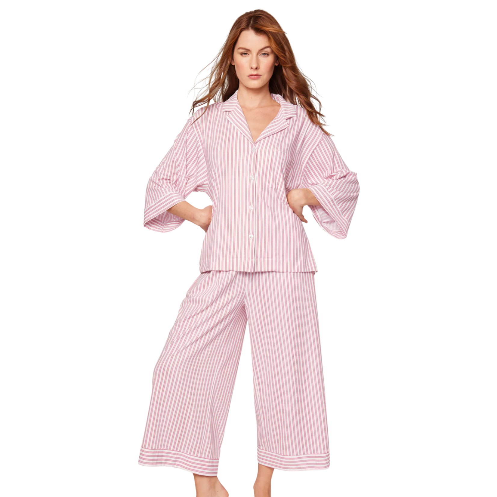 Women's Pima Olivia Wide Leg Pajama Set in Antique Red Ticking