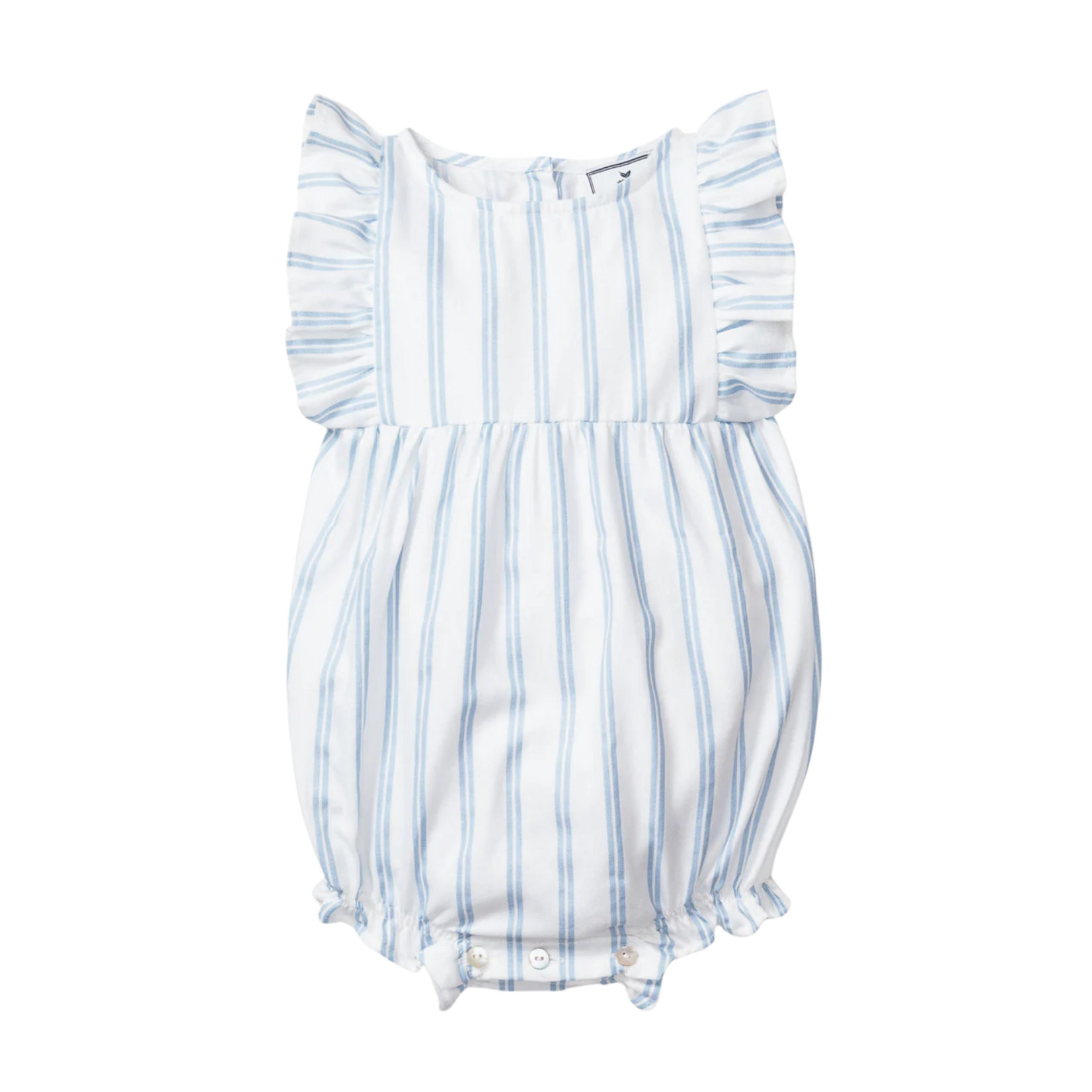 Twill Ruffled Romper Periwinkle Stripe