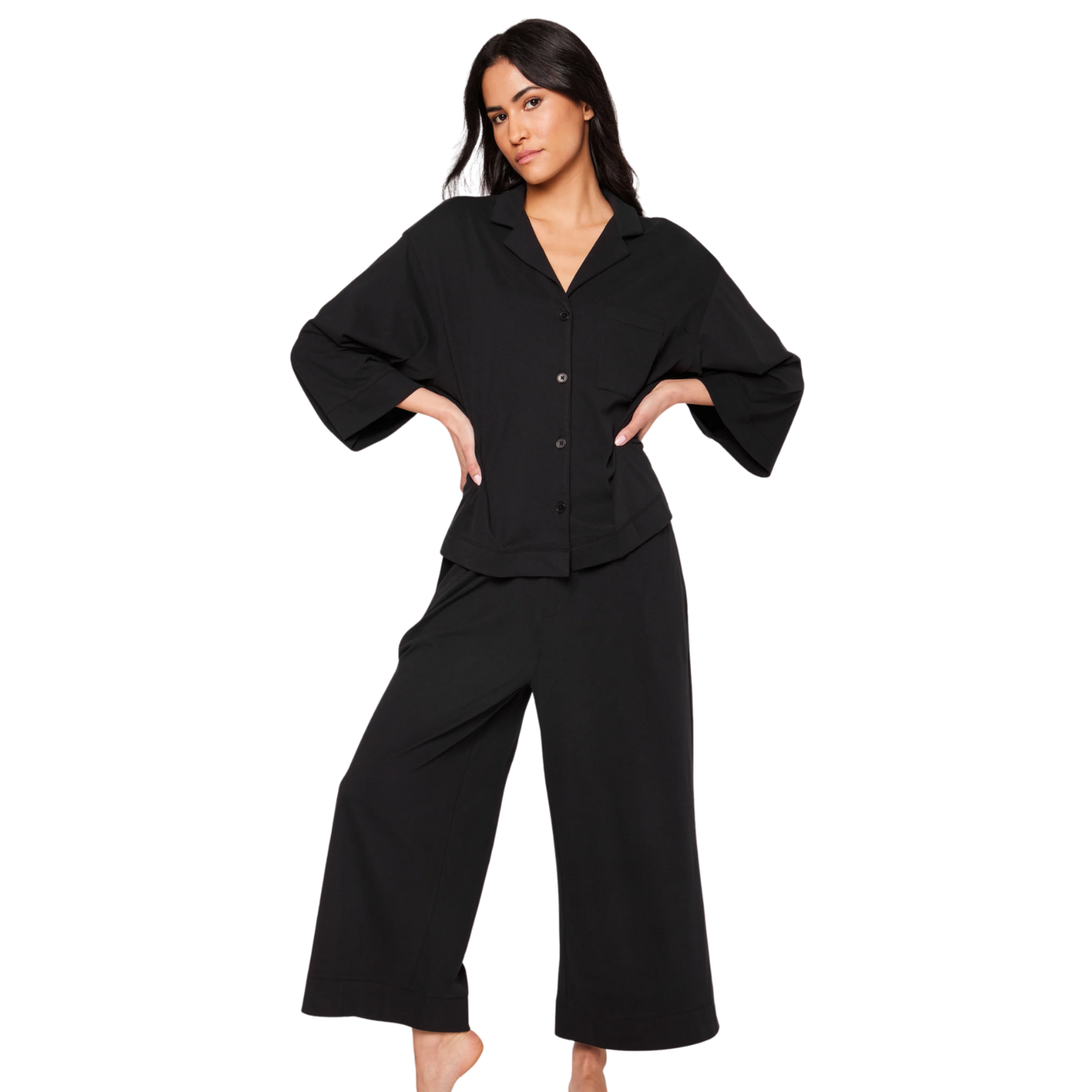 Women's Olivia Wide Leg Pajama Set in Black