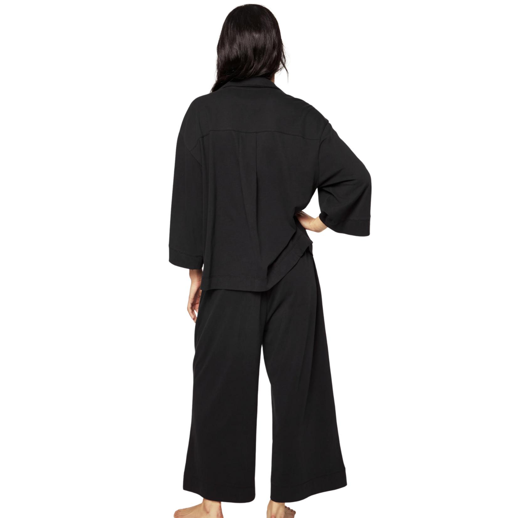 Women's Olivia Wide Leg Pajama Set in Black