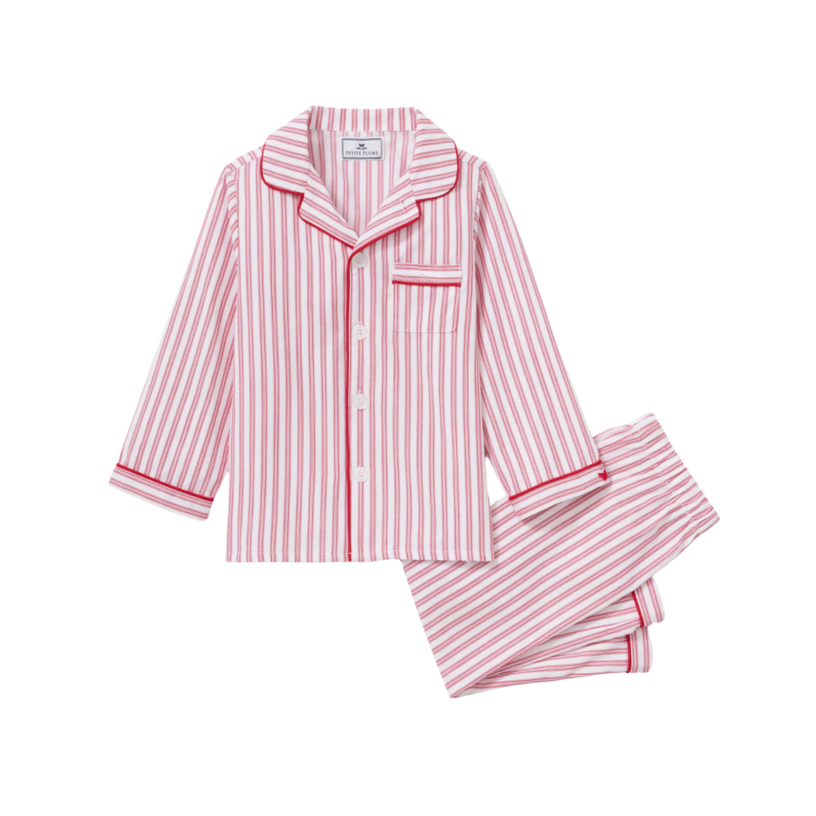 Kid's Twill Pajama Set in Antique Red Ticking