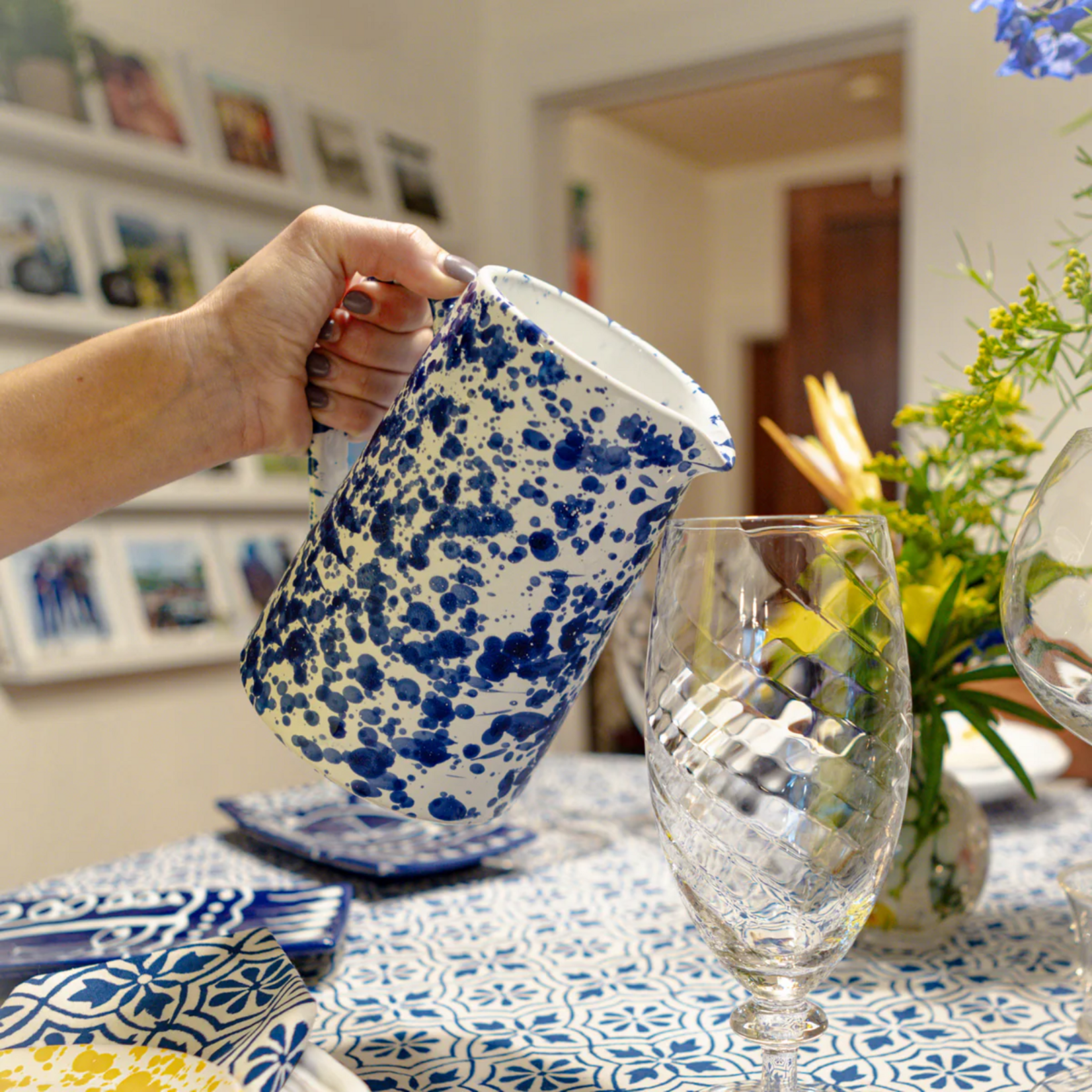 Taverna Speckled Pitcher Cobalt & White