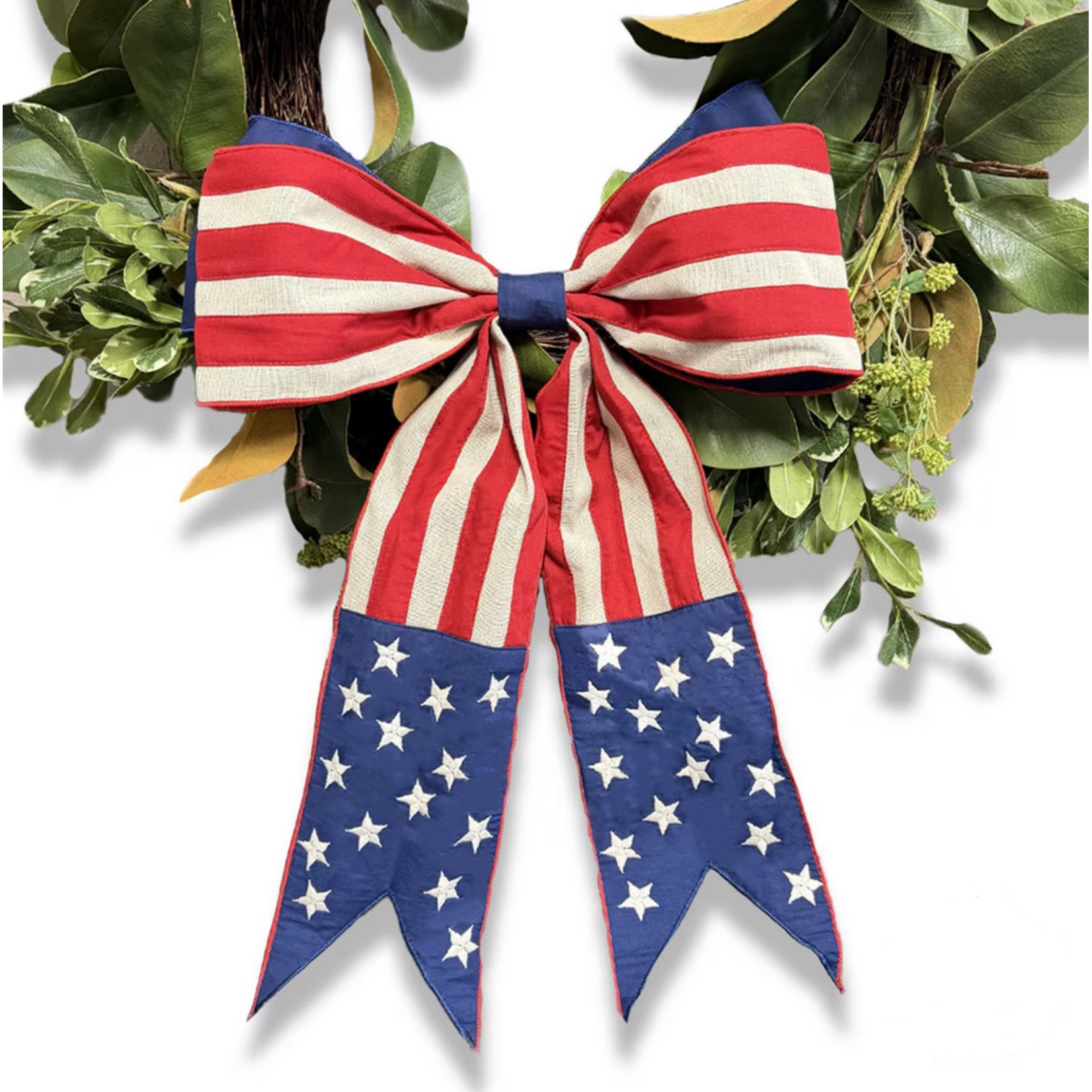 Red Natural Stripe Blue Stars Bow