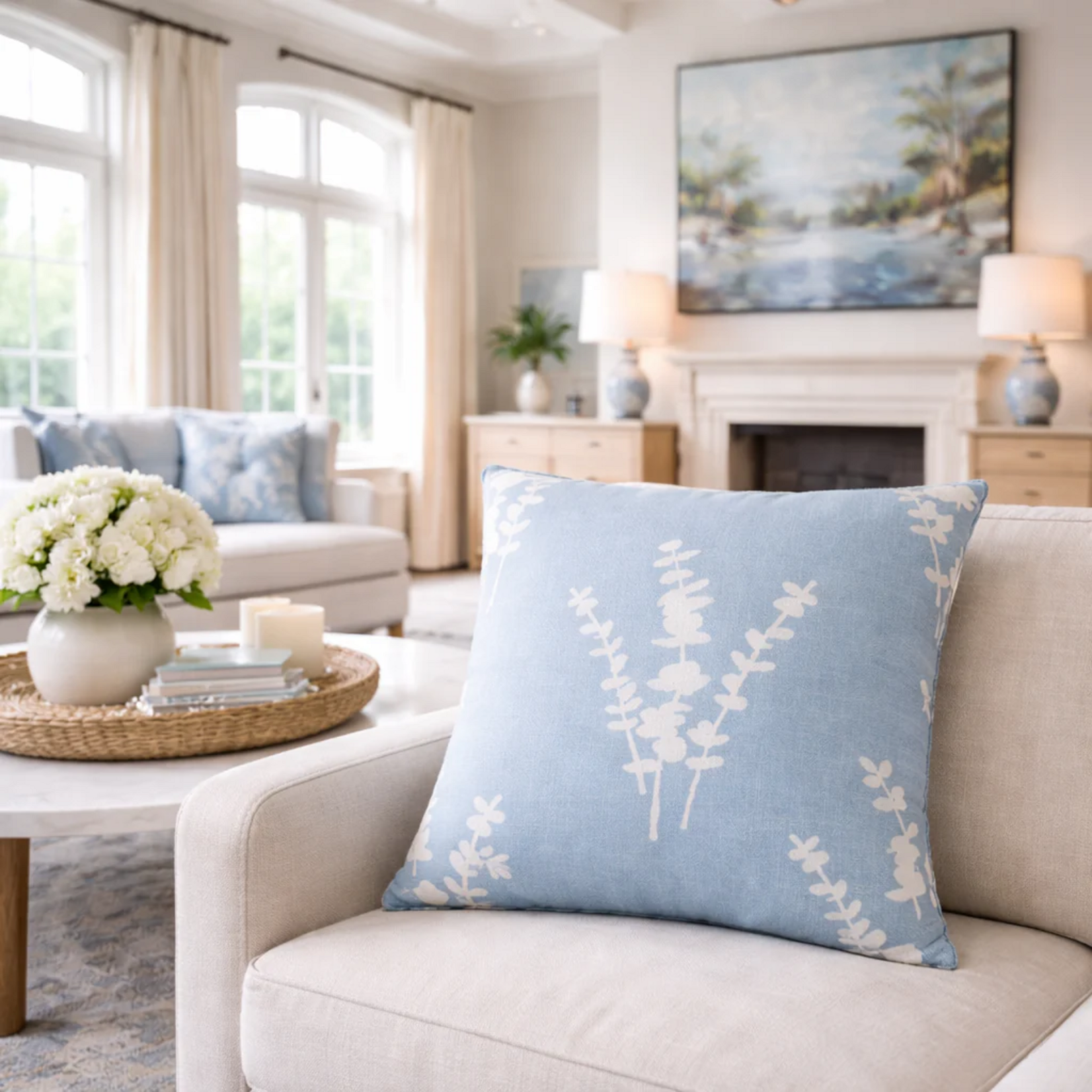 Eucalyptus Blue & White Pillow