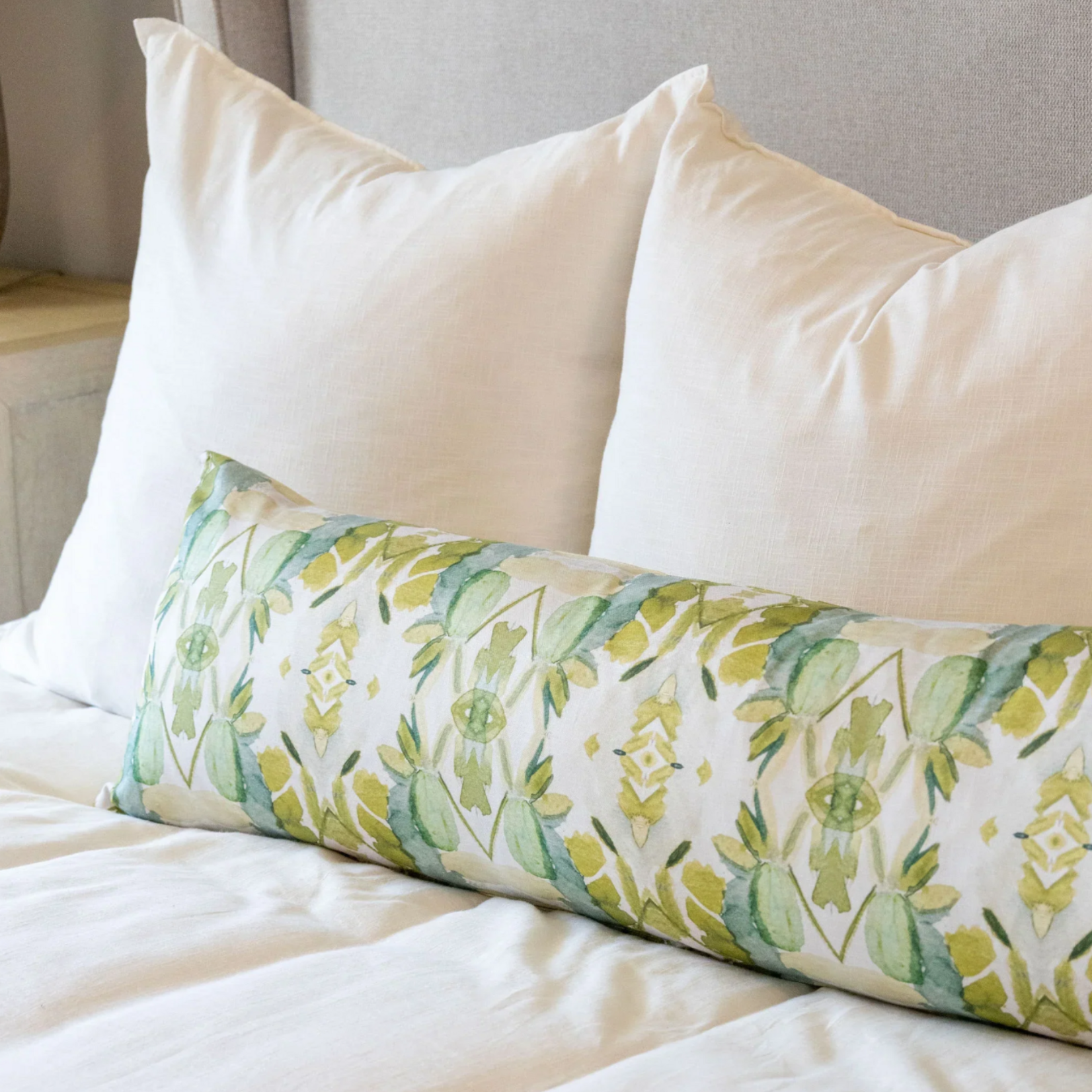 Wildflowers II Green Bolster Pillow