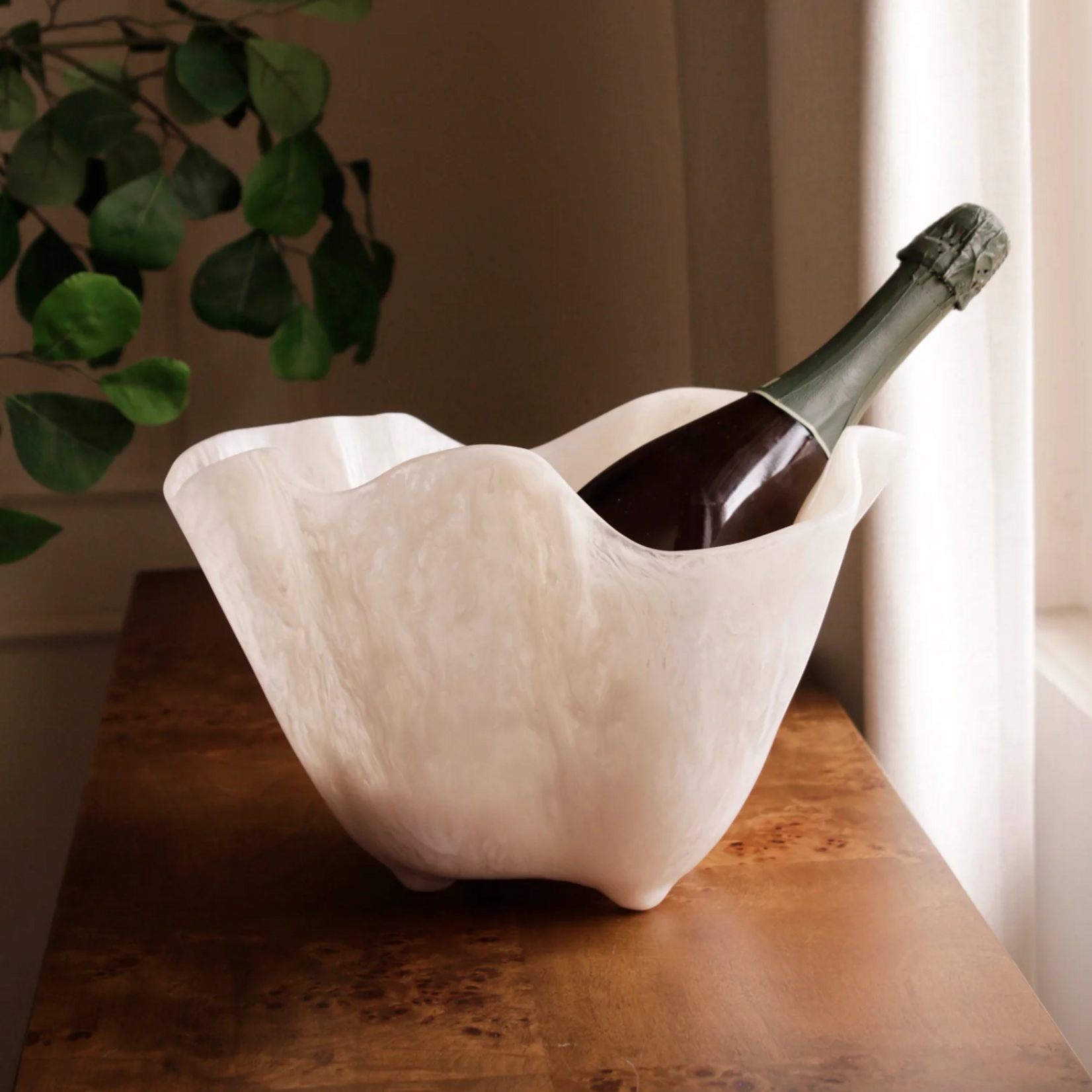 Beatriz Ball RESIN Alabaster Ice Bucket White Swirl