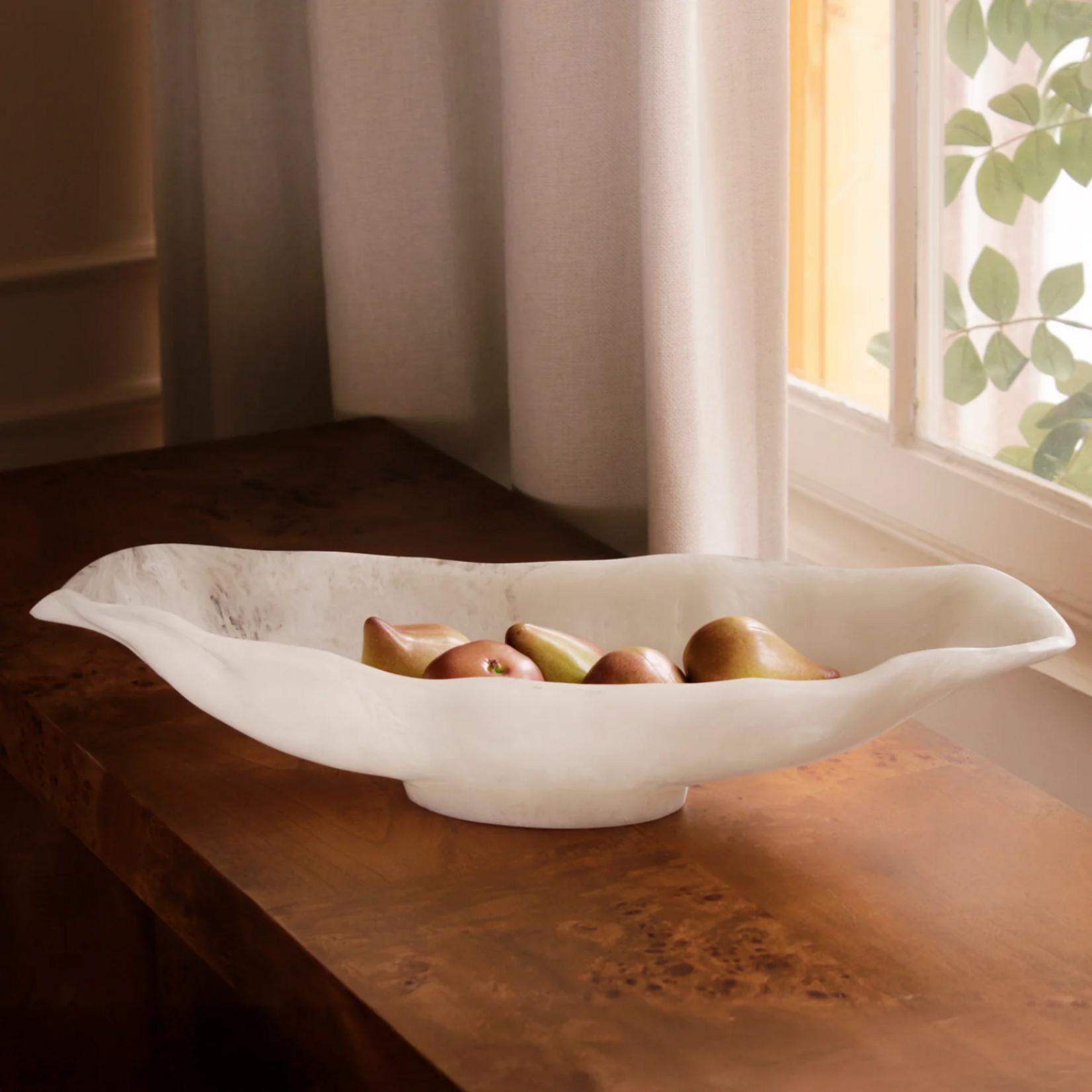 Beatriz Ball RESIN Alabaster Medium Oval Bowl White Swirl