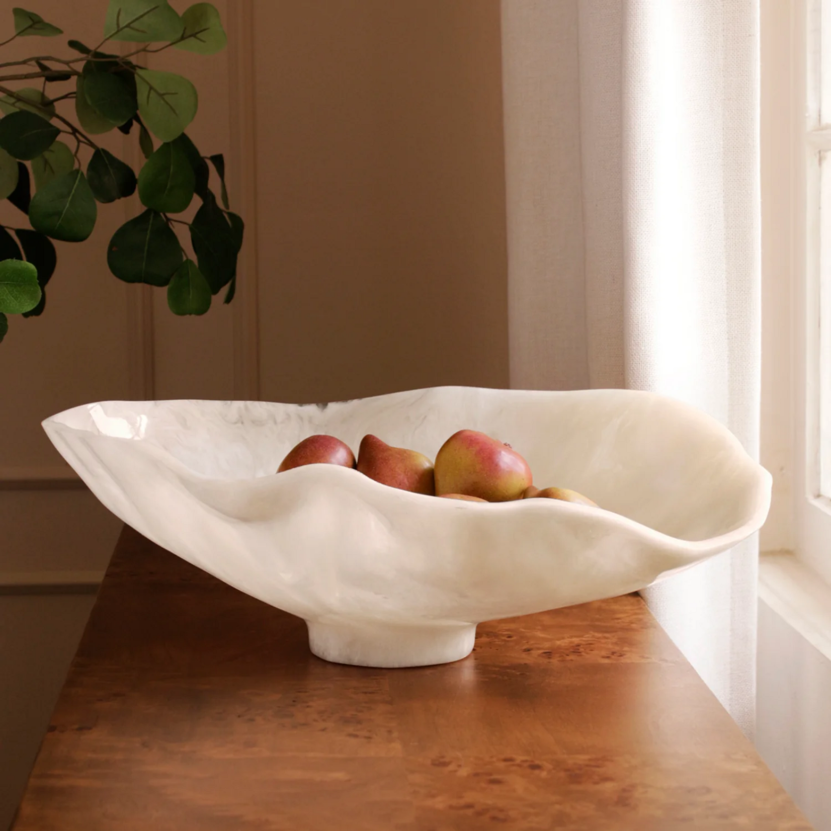 RESIN Alabaster Large Oval Bowl White Swirl