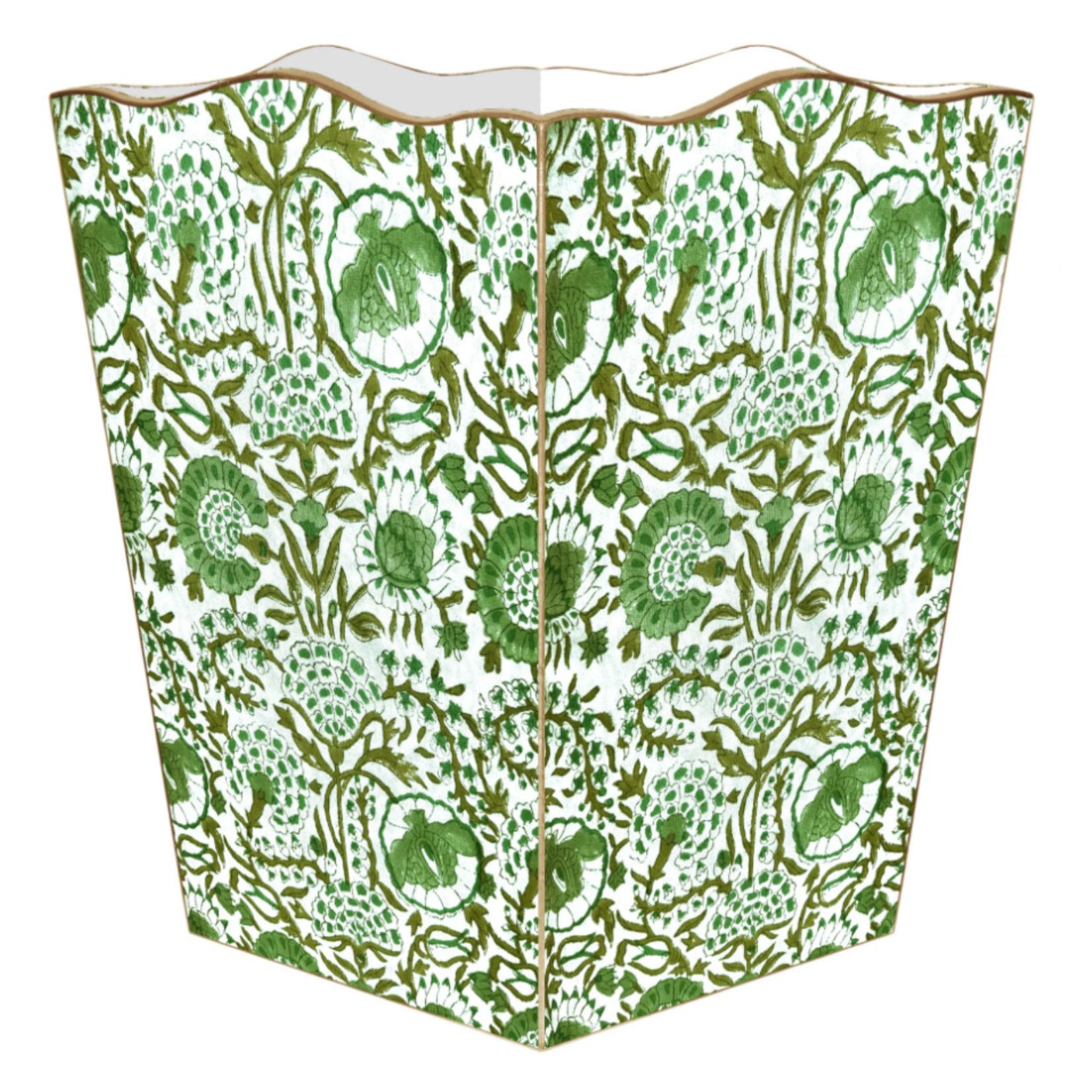 Marye- Kelley Green Floral Block Wastebasket