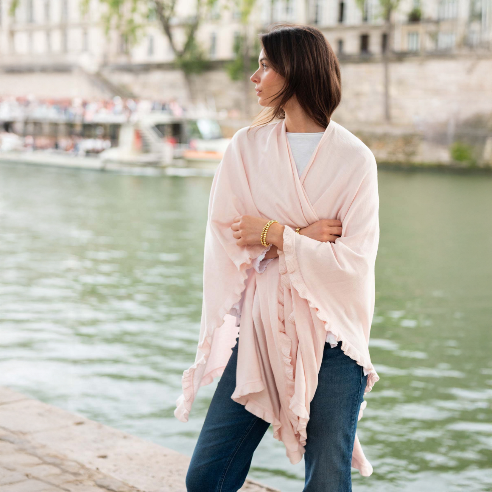 Charleston Ruffle Wrap Shell Pink OS