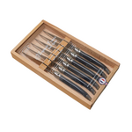 Laguiole 6 Pc Steak Knife Set Black in Wood Box with Acrylic Lid
