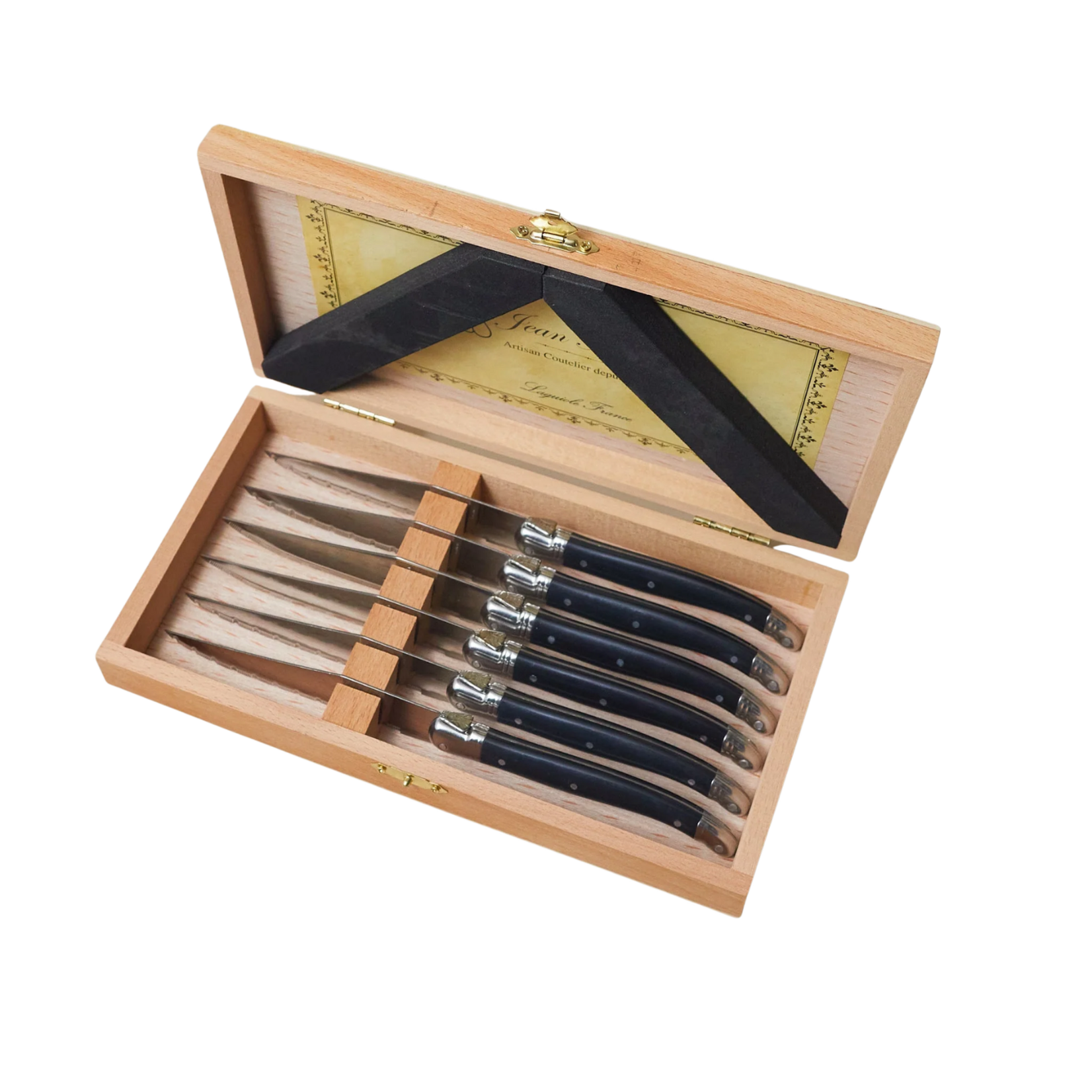 Laguiole 6 Pc Steak Knife Set Black in Wood Presentation Box