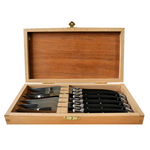 Laguiole 6 Pc Steak Knife Set Black in Wood Presentation Box