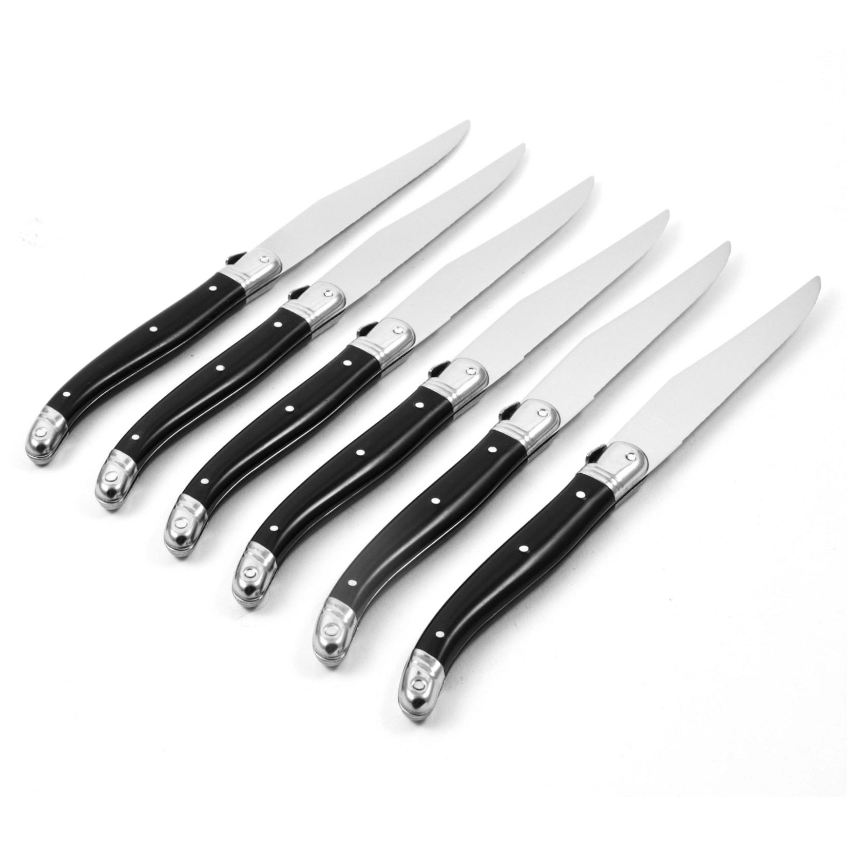 Laguiole 6 Pc Steak Knife Set Black in Wood Box with Acrylic Lid