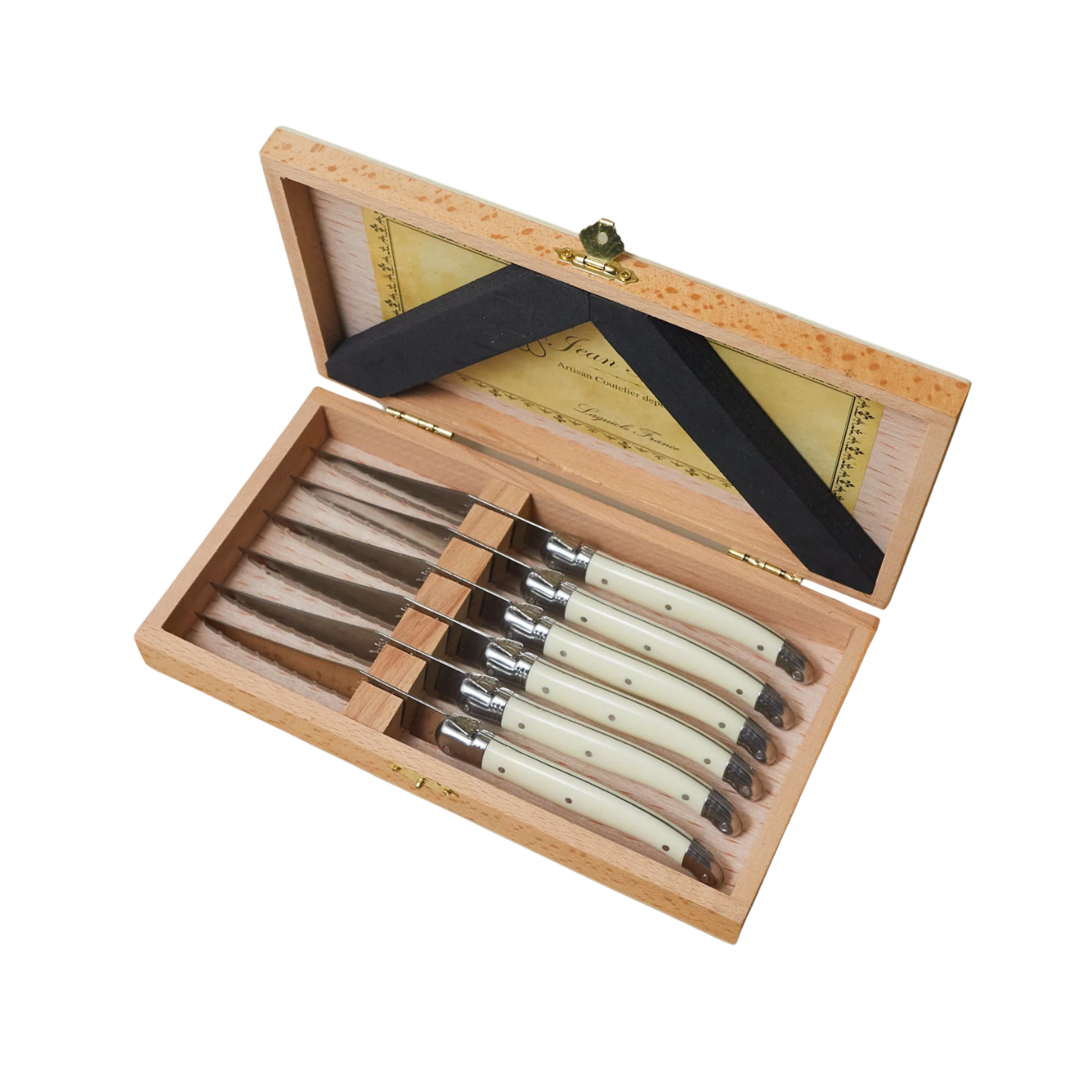 Laguiole 6 Piece Steak Knife Set Ivory in Wood Presentation Box