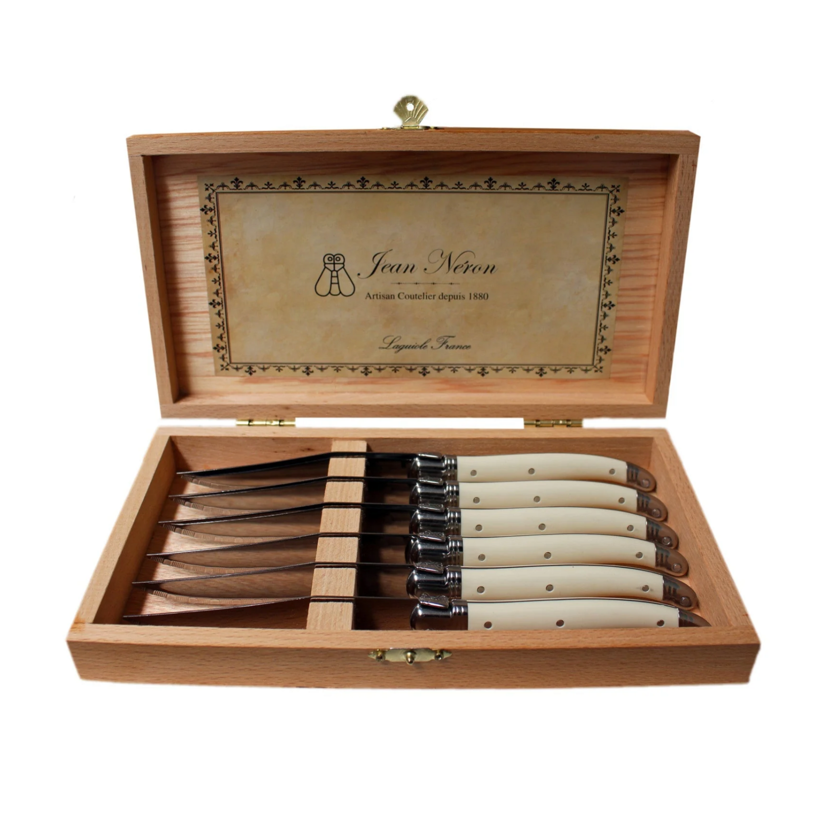 Laguiole 6 Piece Steak Knife Set Ivory in Wood Presentation Box