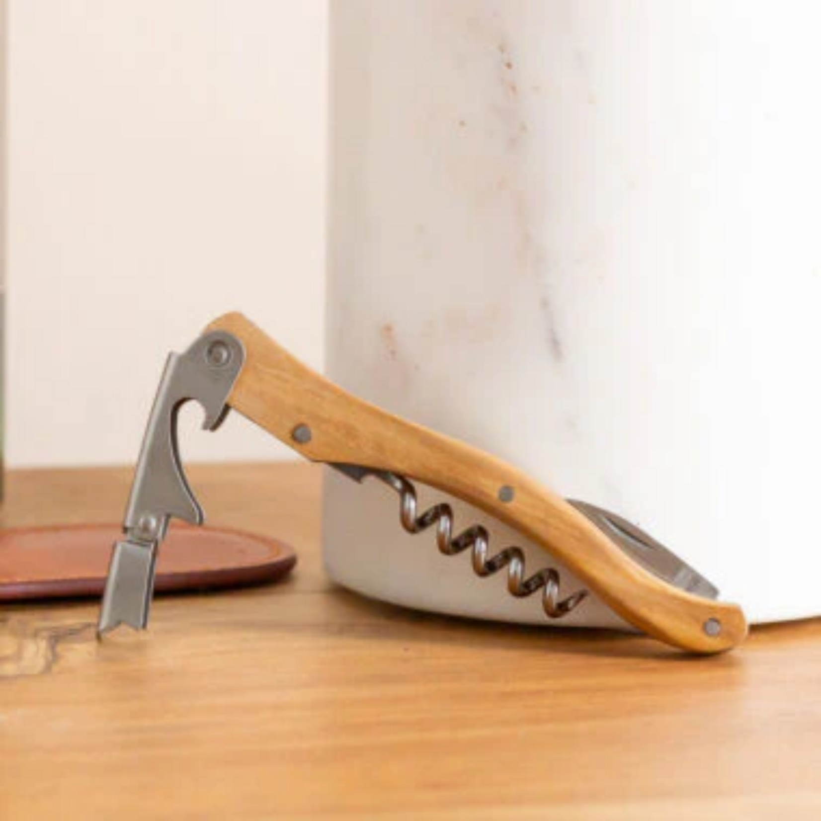 Olivewood Corkscrew in Leather Pouch