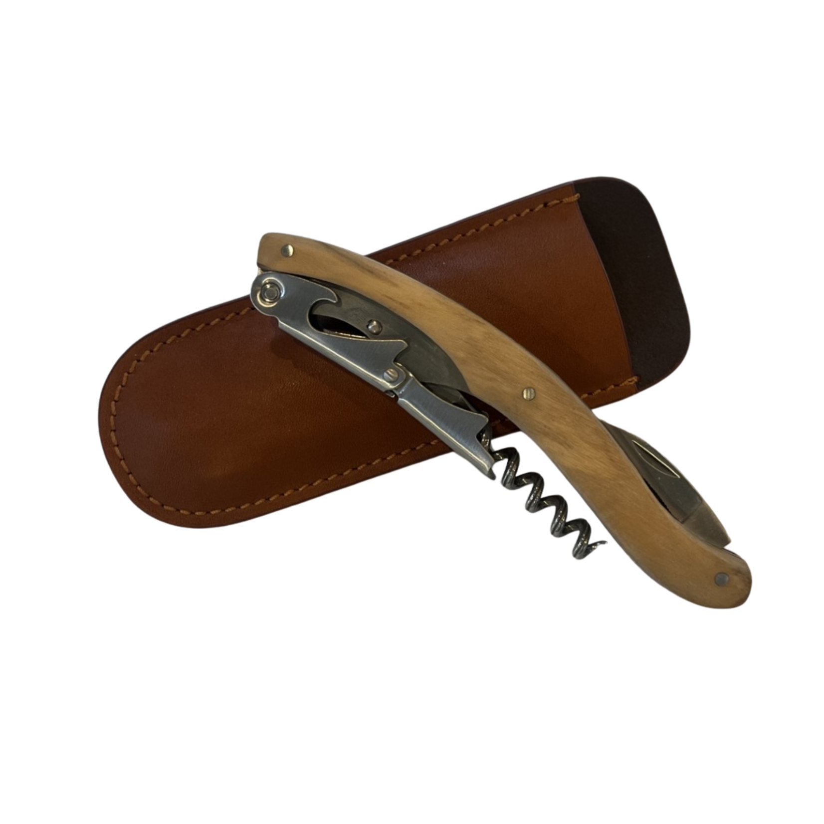 Olivewood Corkscrew in Leather Pouch