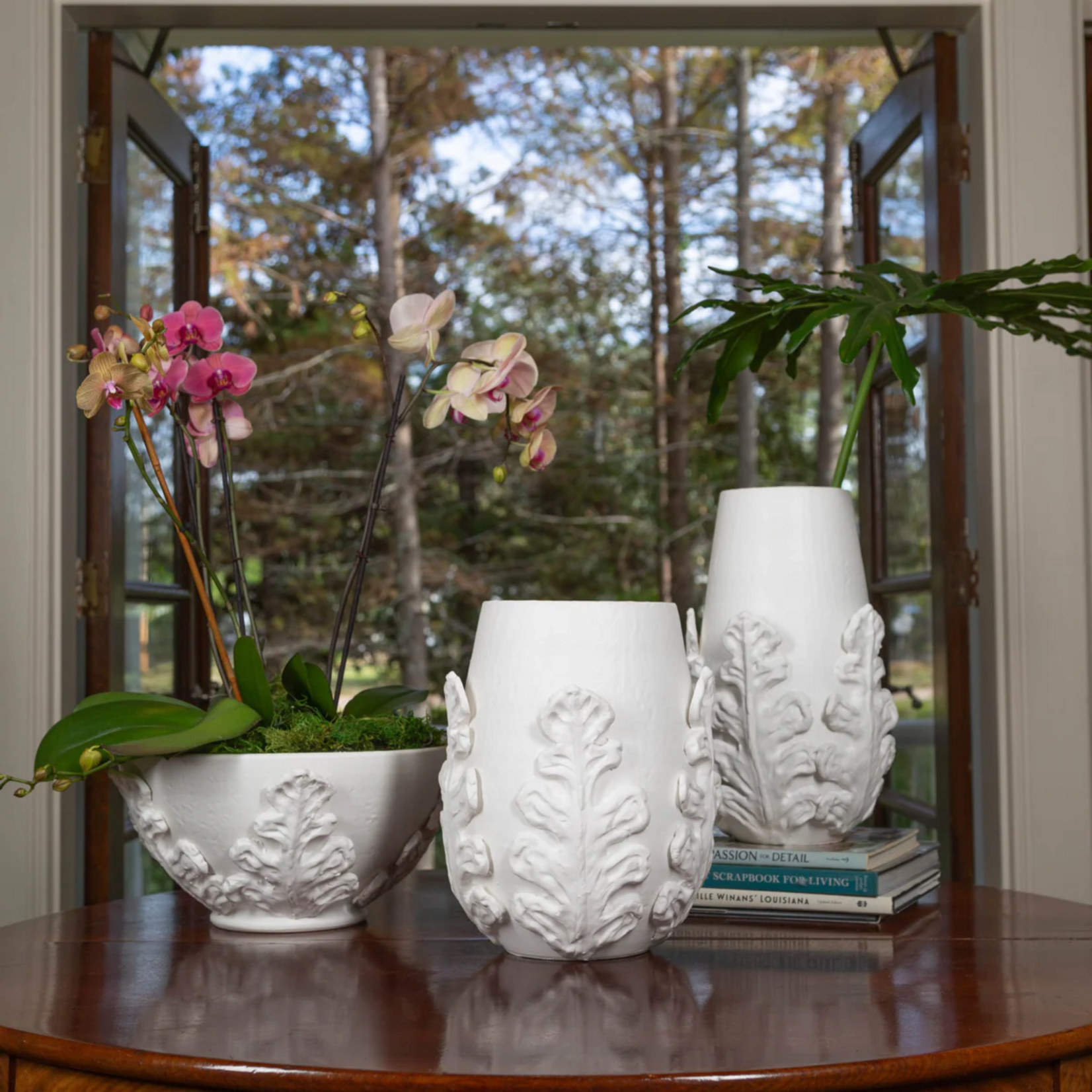Abigails Abigails Greco Bowl Acanthus Leaves White Matte