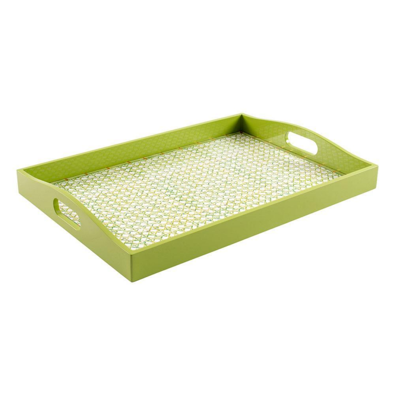Lacquer Large Rectangle Tray Trellis Green