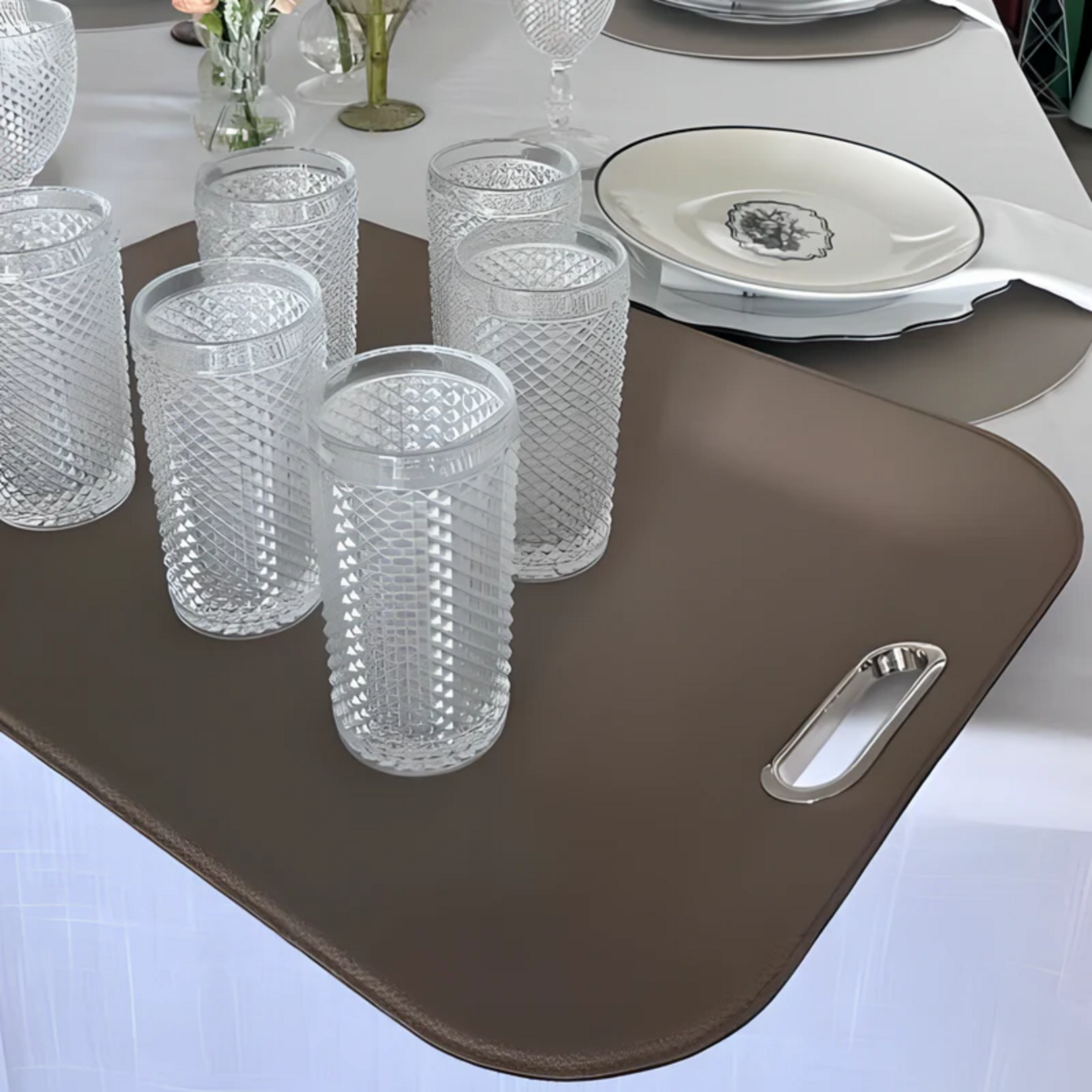Large Serving Tray with Metal Handles