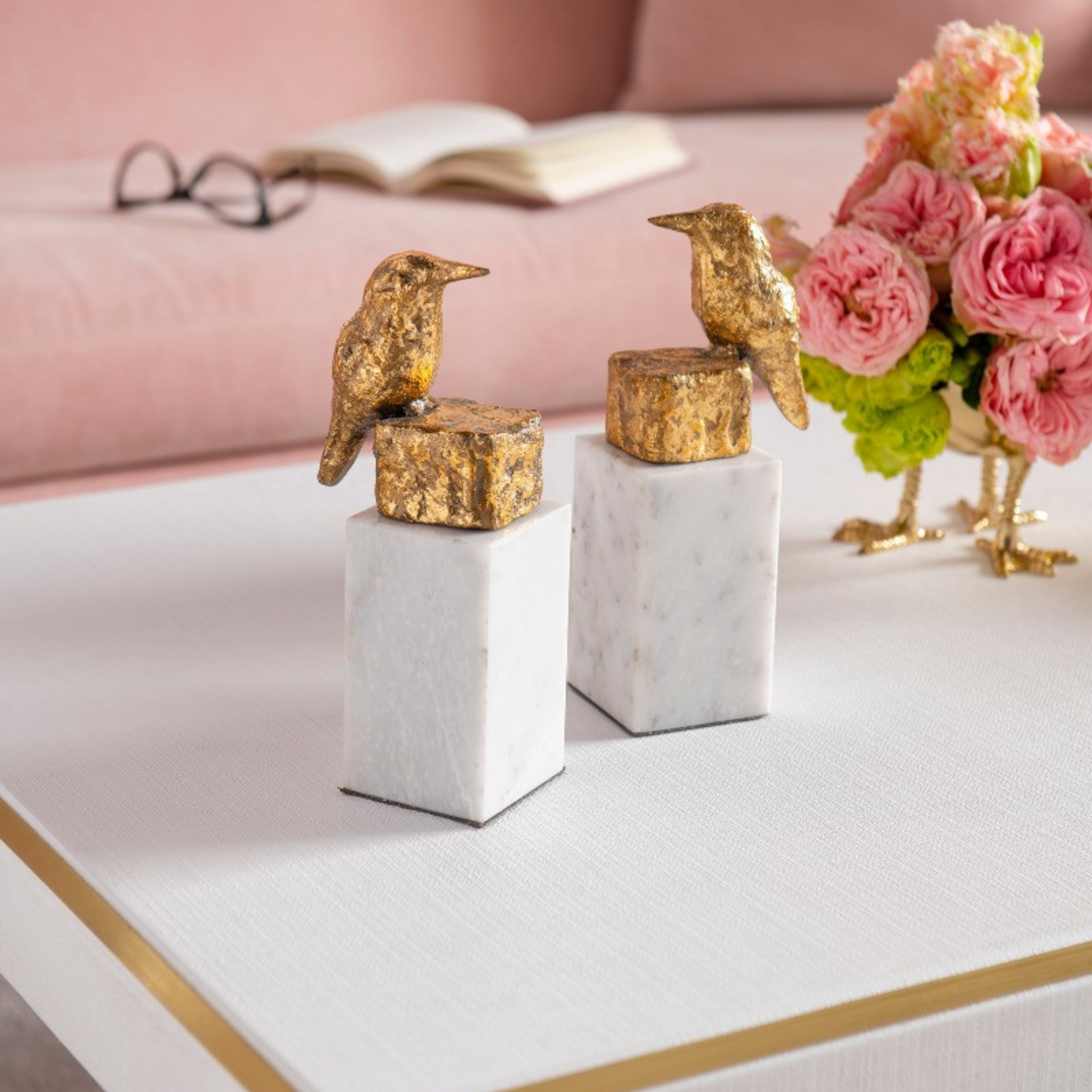 Villa & House Bungalow 5 Finch Statue Pair - Gold Leaf