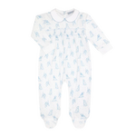 Blue Puppy Love Print Smocked Footie