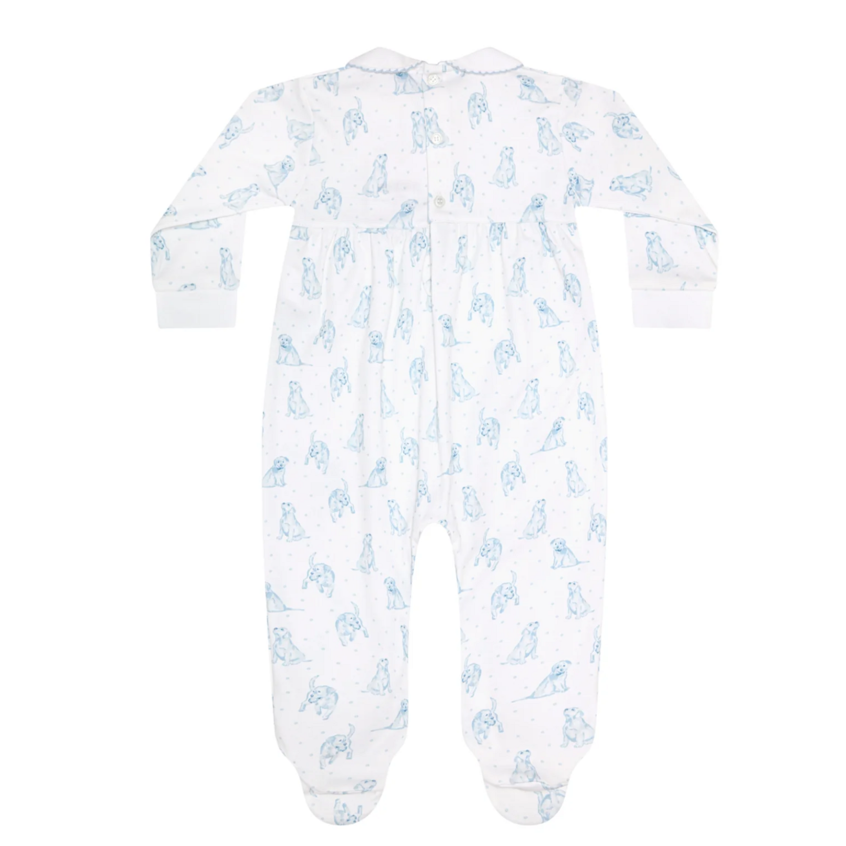 Blue Puppy Love Print Smocked Footie