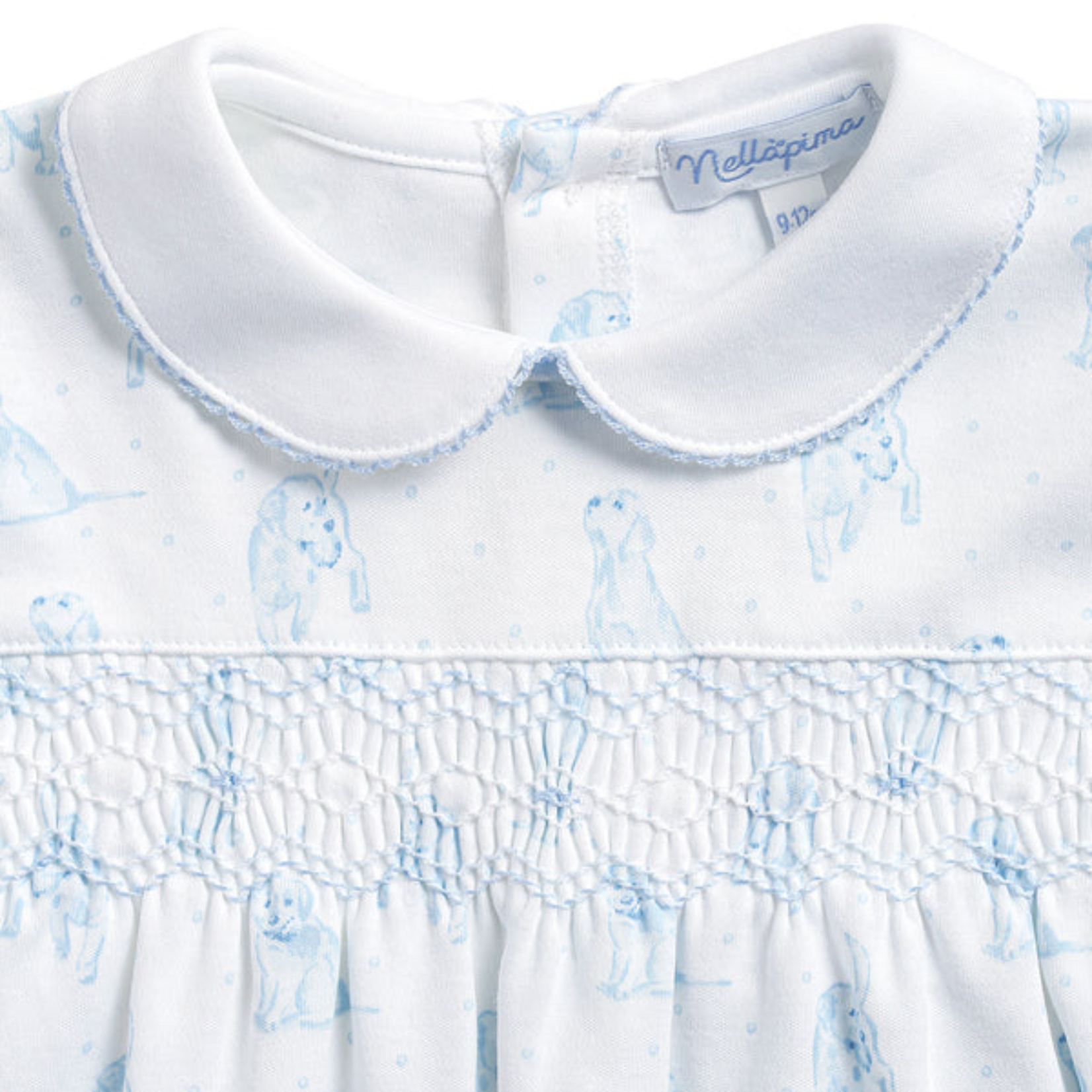 Blue Puppy Love Print Smocked Footie