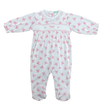 Pink Puppy Love Print Smocked Footie