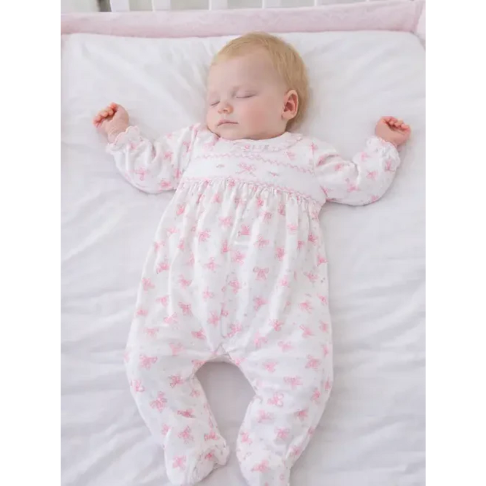 Pink Puppy Love Print Smocked Footie