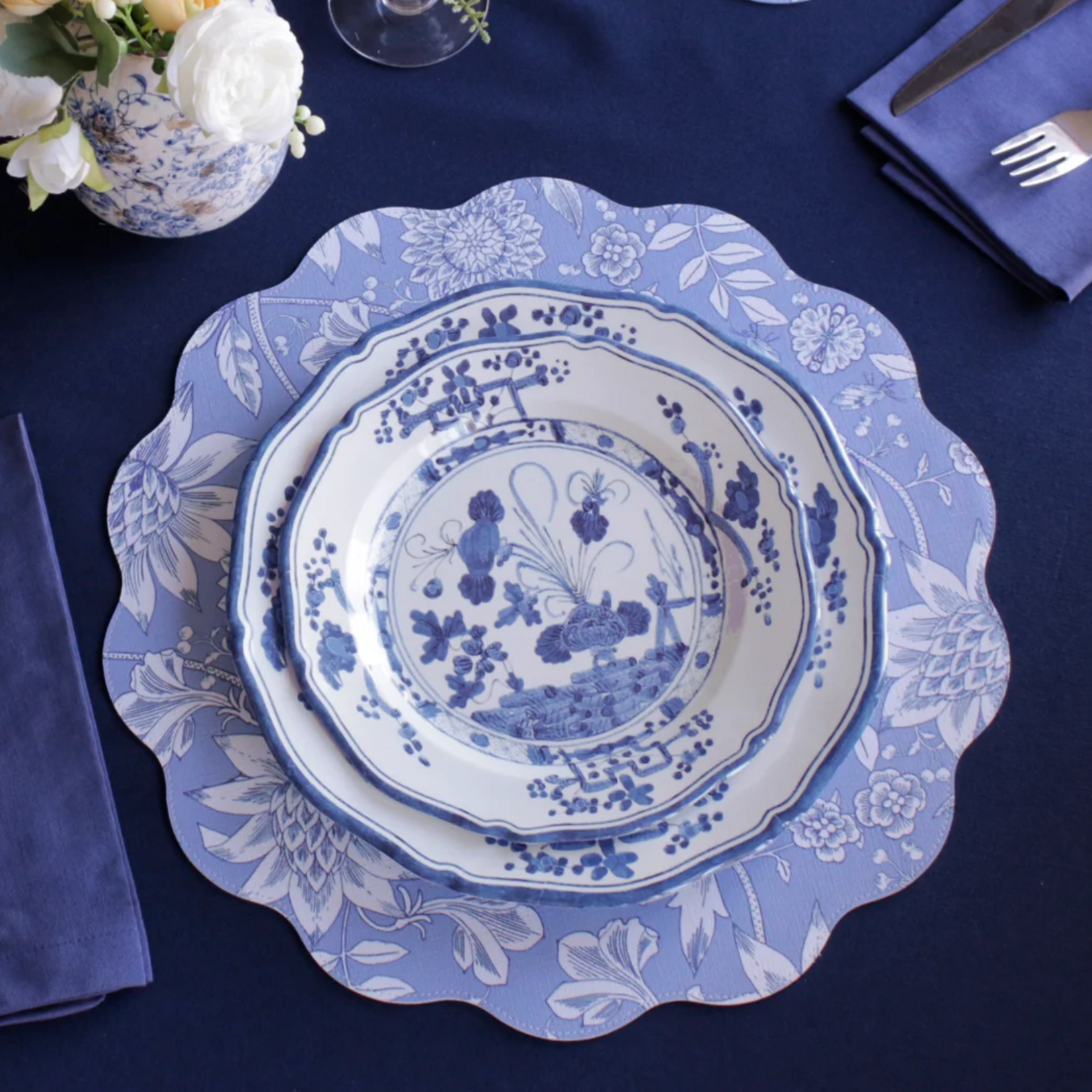 Beatriz Ball Vida Faenza Plates White & Blue Set of Four