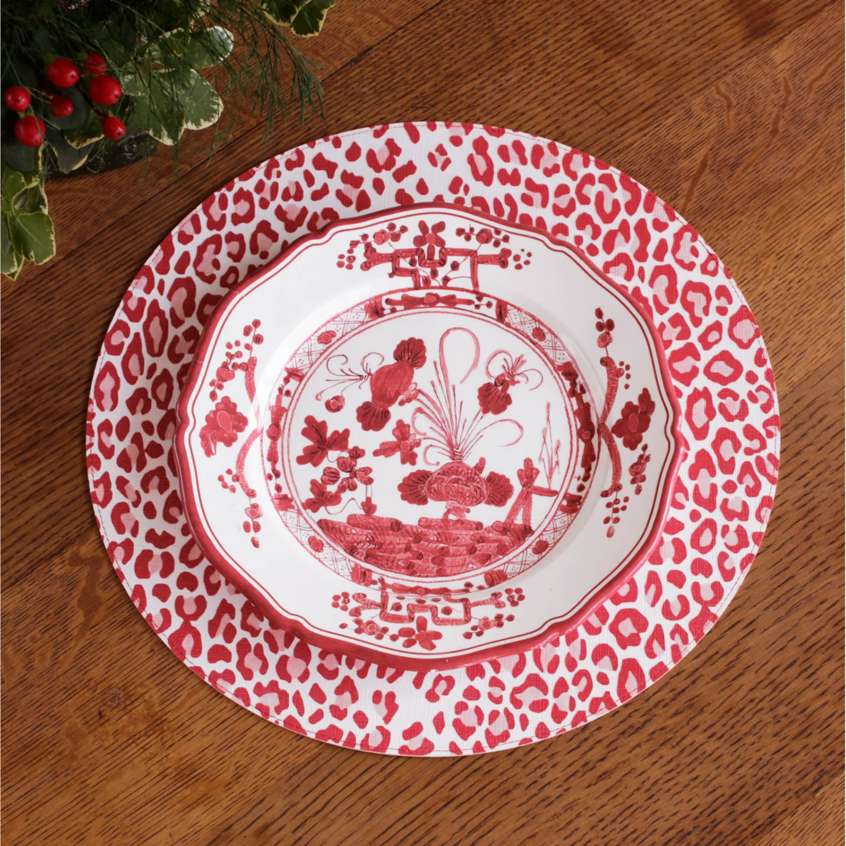 Beatriz Ball Vida Faenza Plates White & Red Set of Four